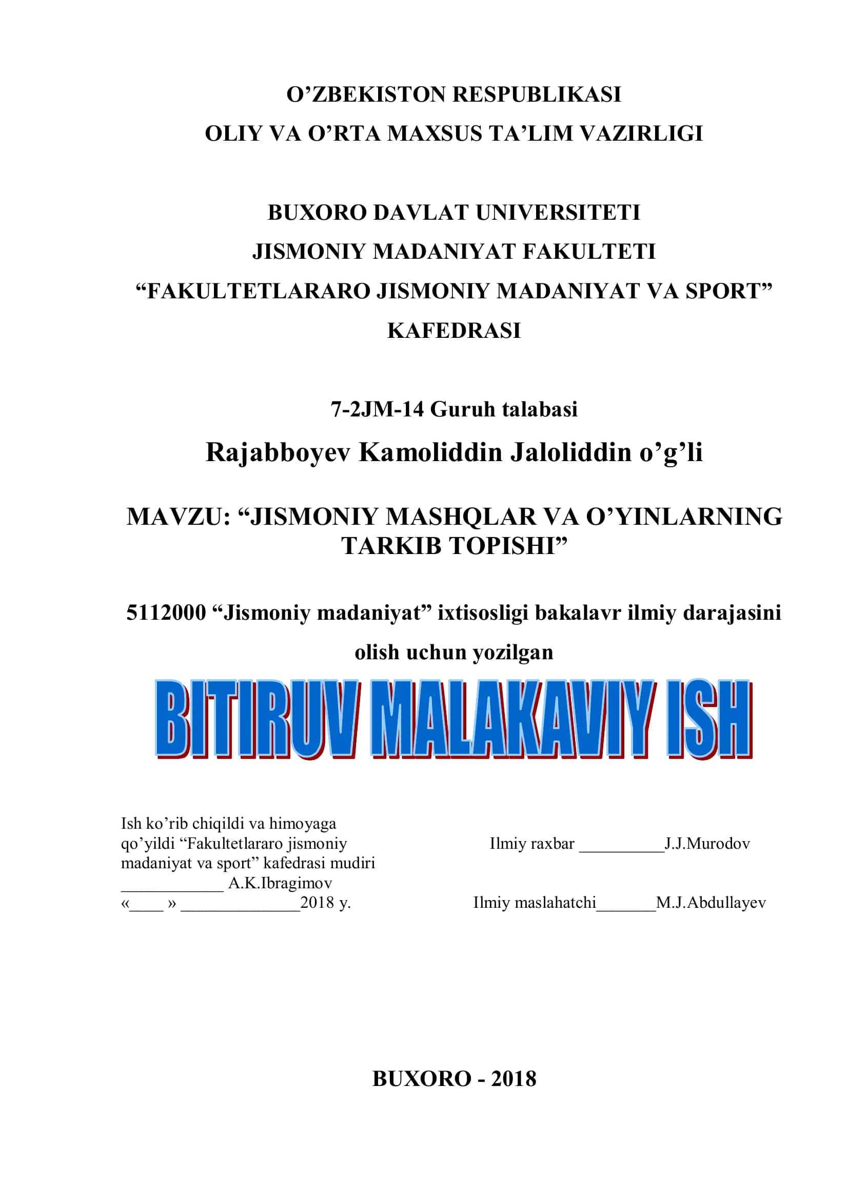 JISMONIY MASHQLAR VA O’YINLARNING TARKIB TOPISHI