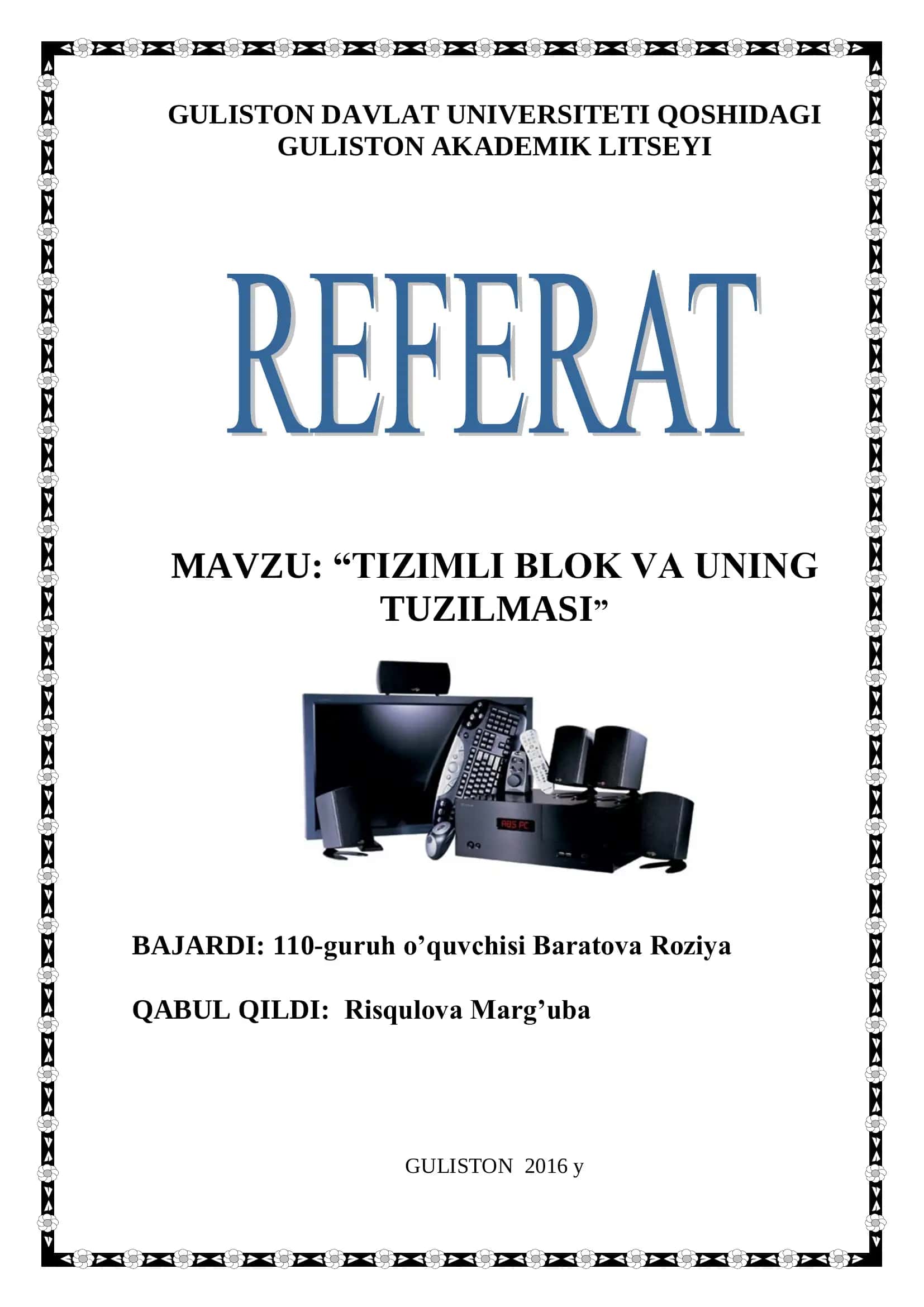 TIZIMLI BLOK VA UNING TUZILMASI