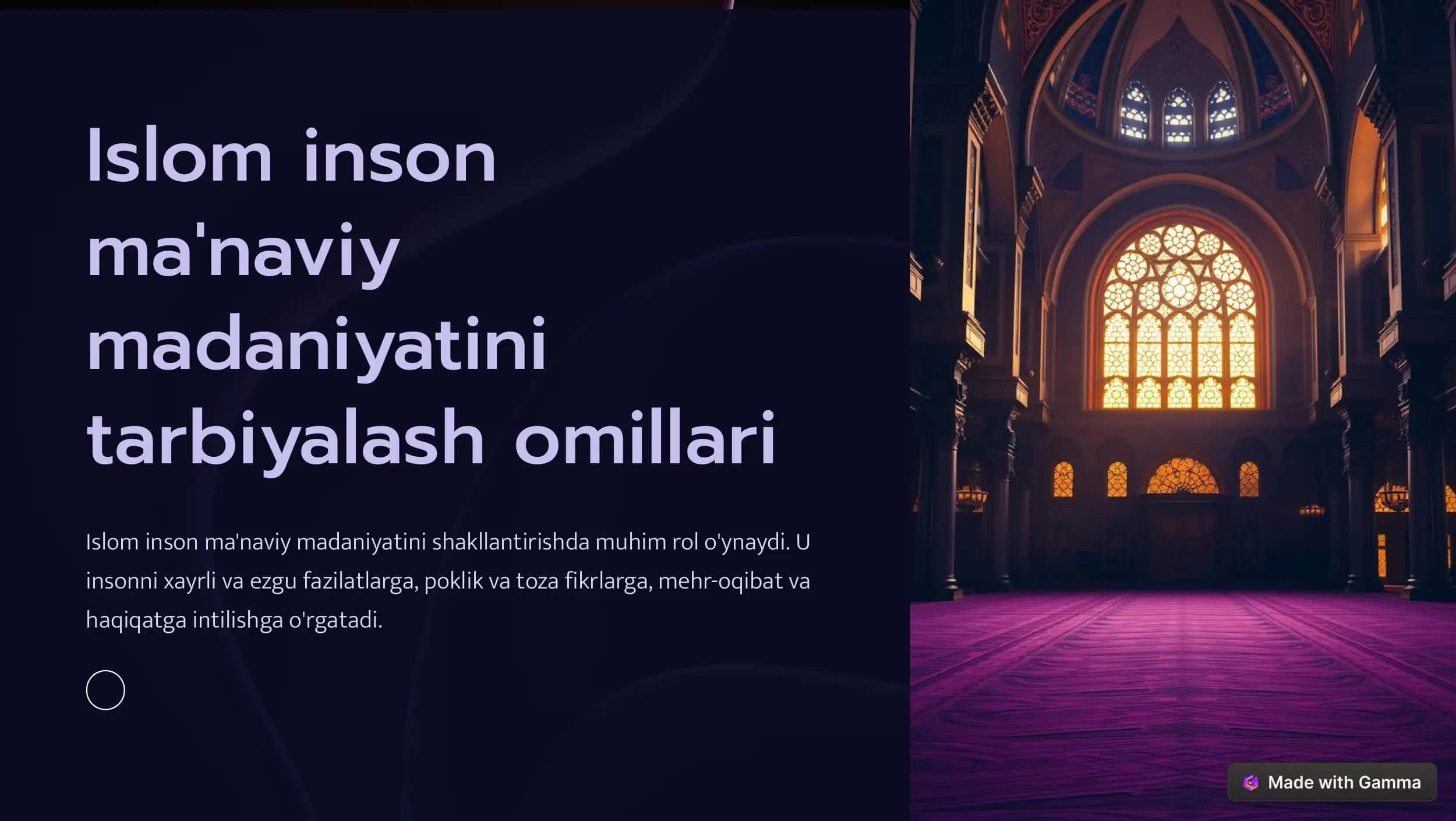 Islom inson ma'naviy madaniyatini tarbiyalash omillari