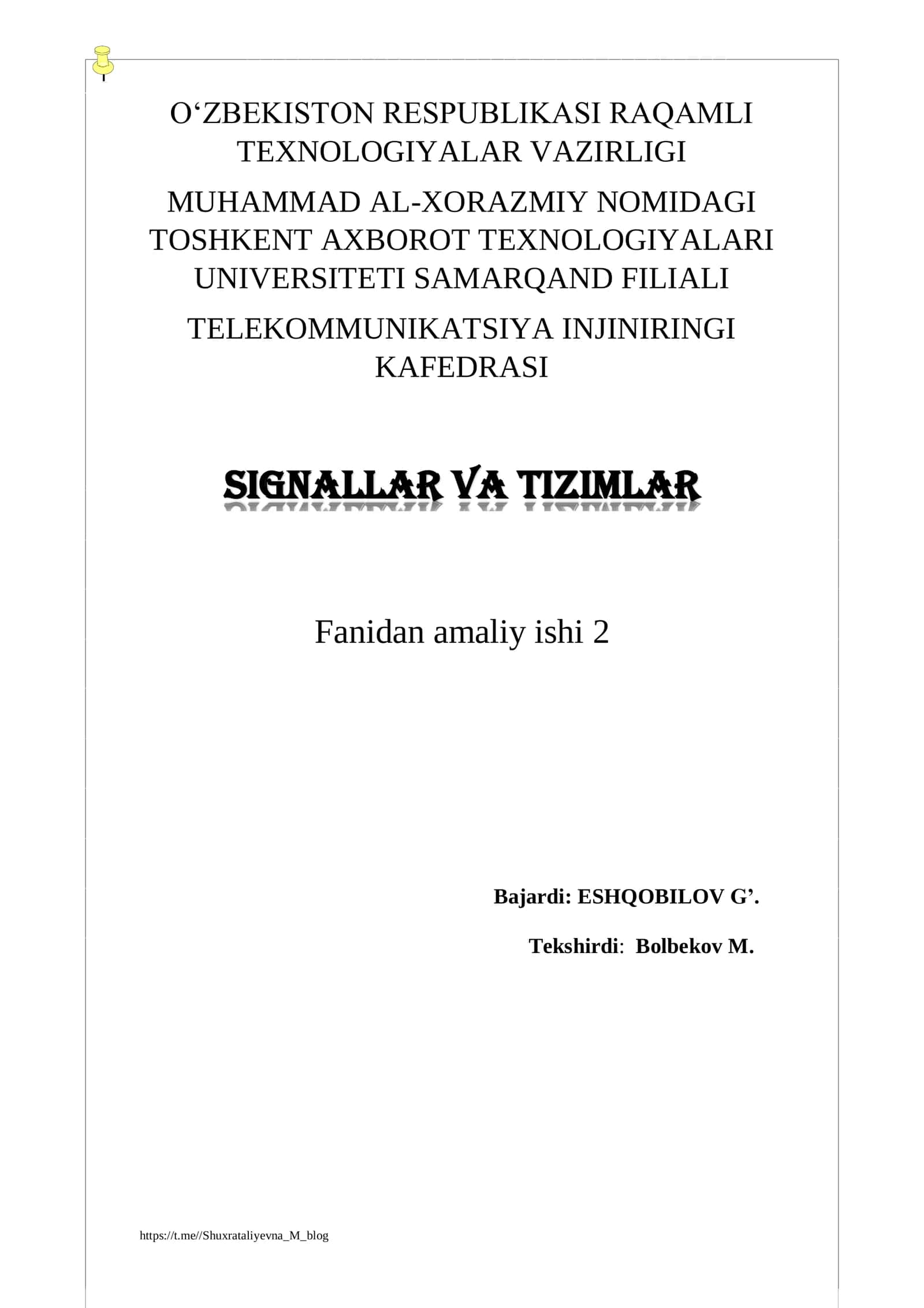 DAVRIY SIGNALLAR SPЕKTRLARINI TADQIQ ETISH