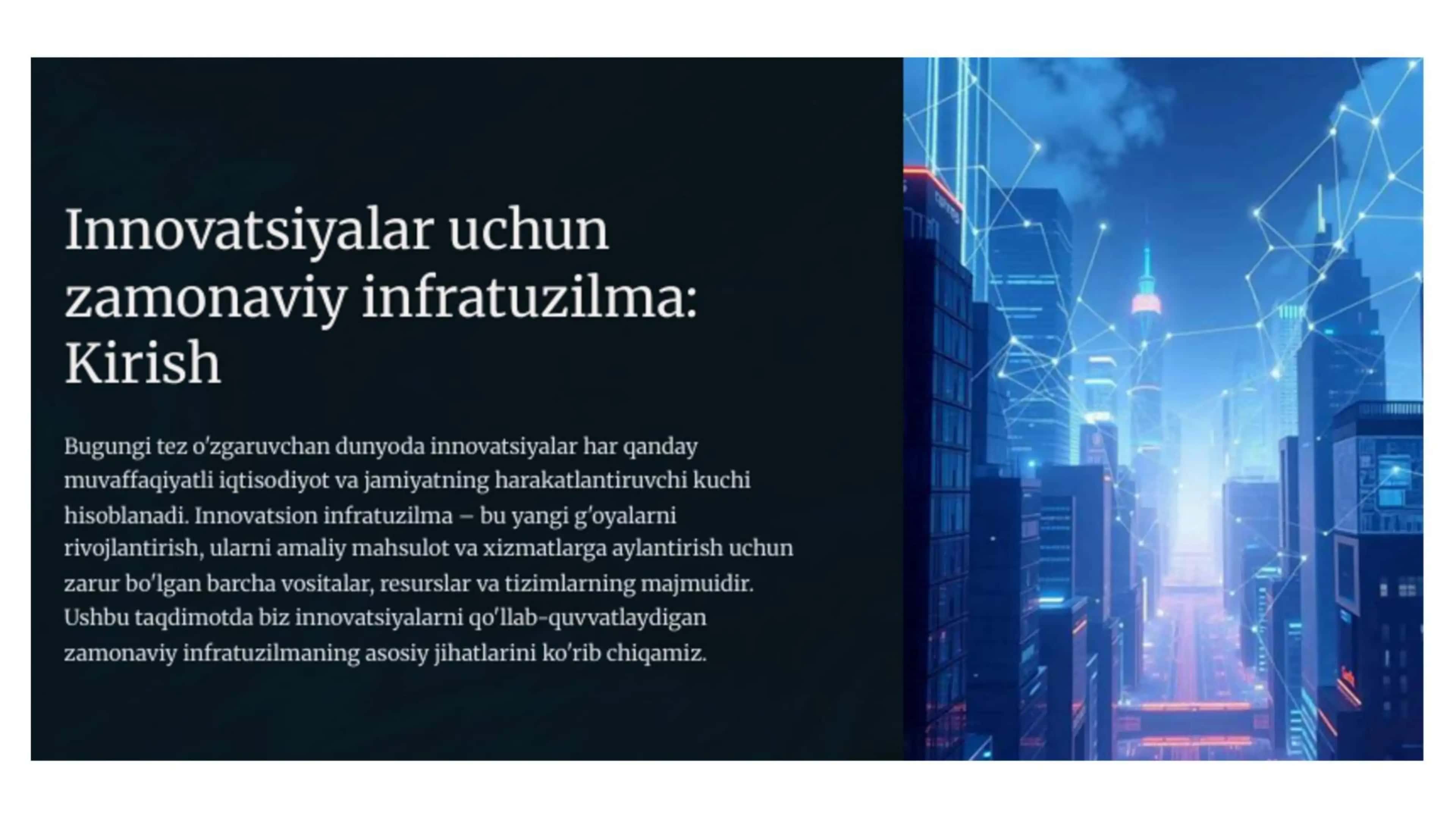 innovatsiyalar uchun zamonaviy infratuzilma