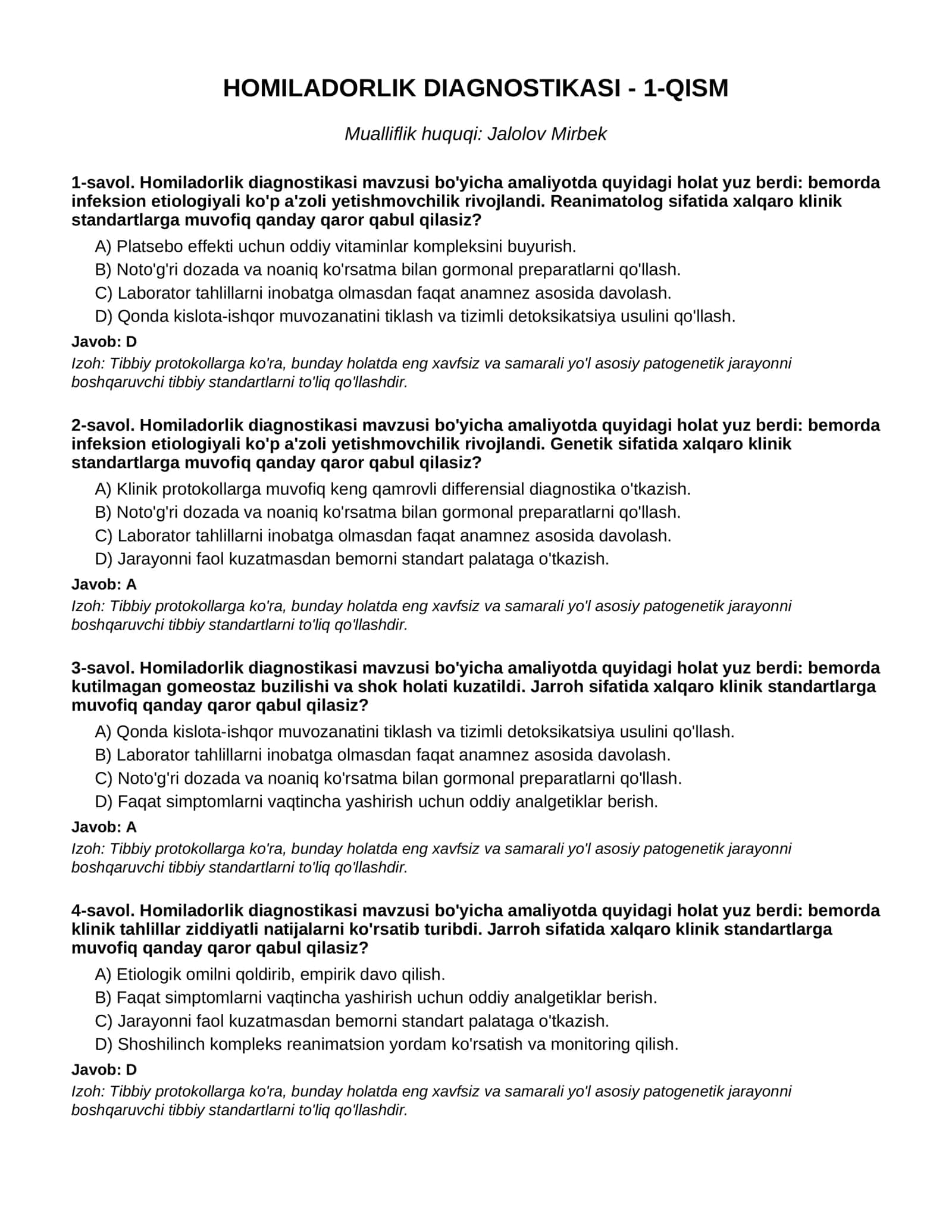 HOMILADORLIK DIAGNOSTIKASI - 1-QISM