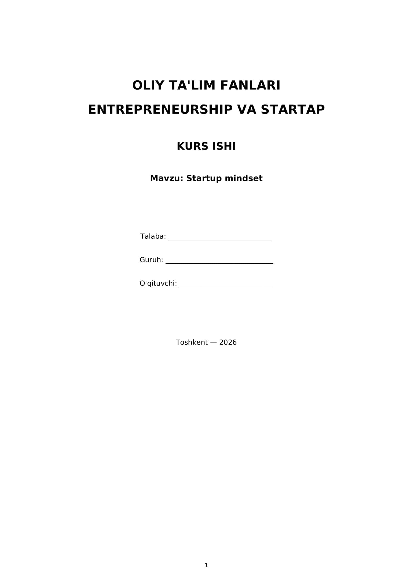 KURS ISHI: Startup mindset