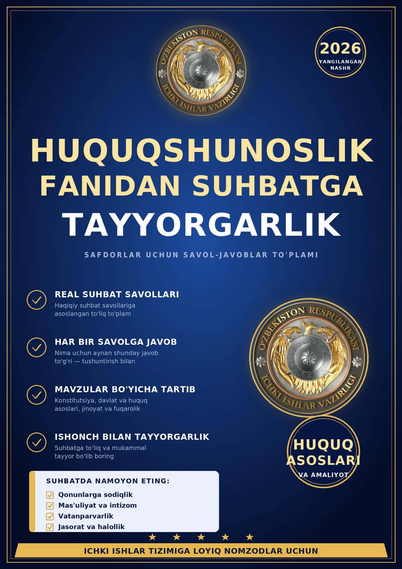 Ichki ishlarga kiruvchilar uchun savollar. Safdorlar uchun huquqshunoslik fanidan savol-javoblar.