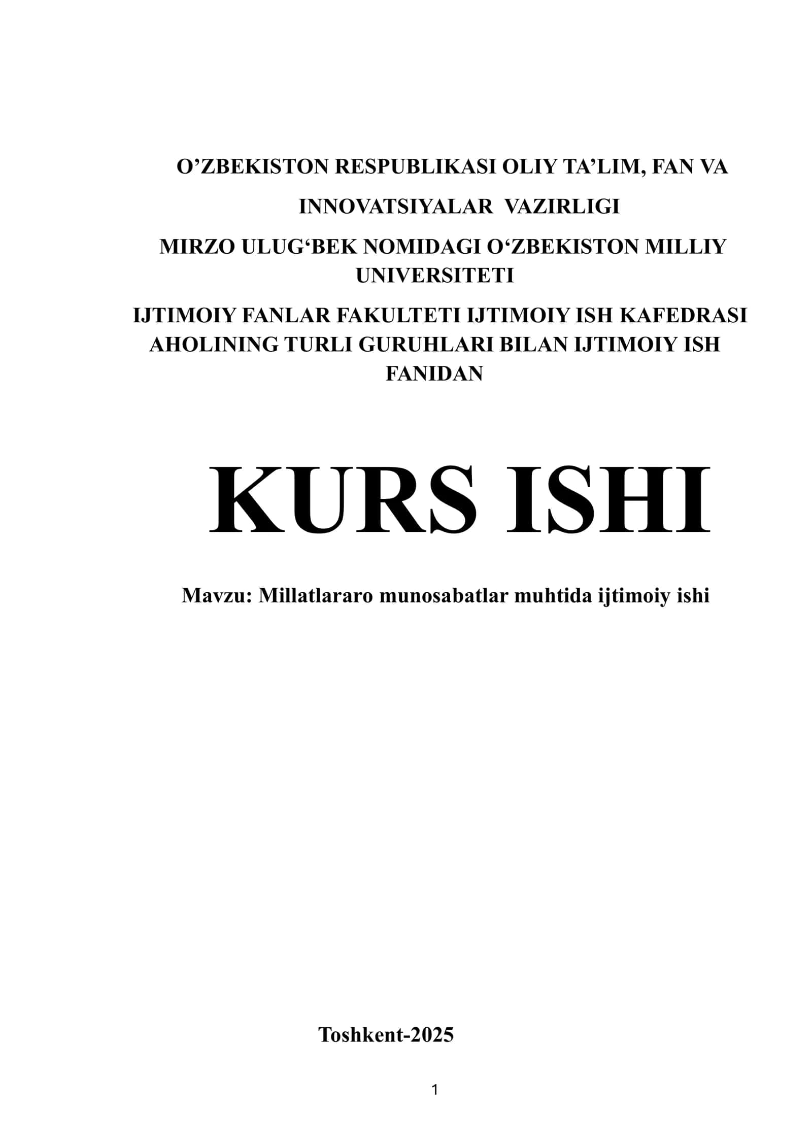 Millatlararo munosabatlar muhitida ijtimoiy ish