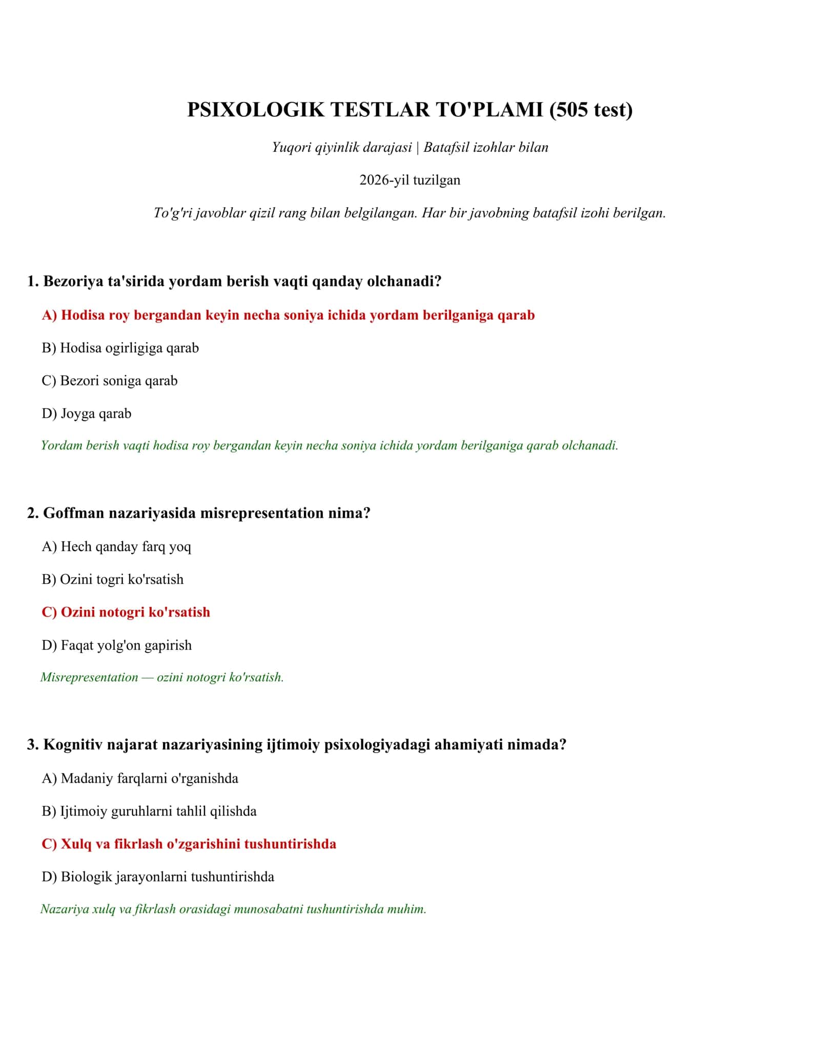 PSIXOLOGIK TESTLAR TO'PLAMI (505 test)