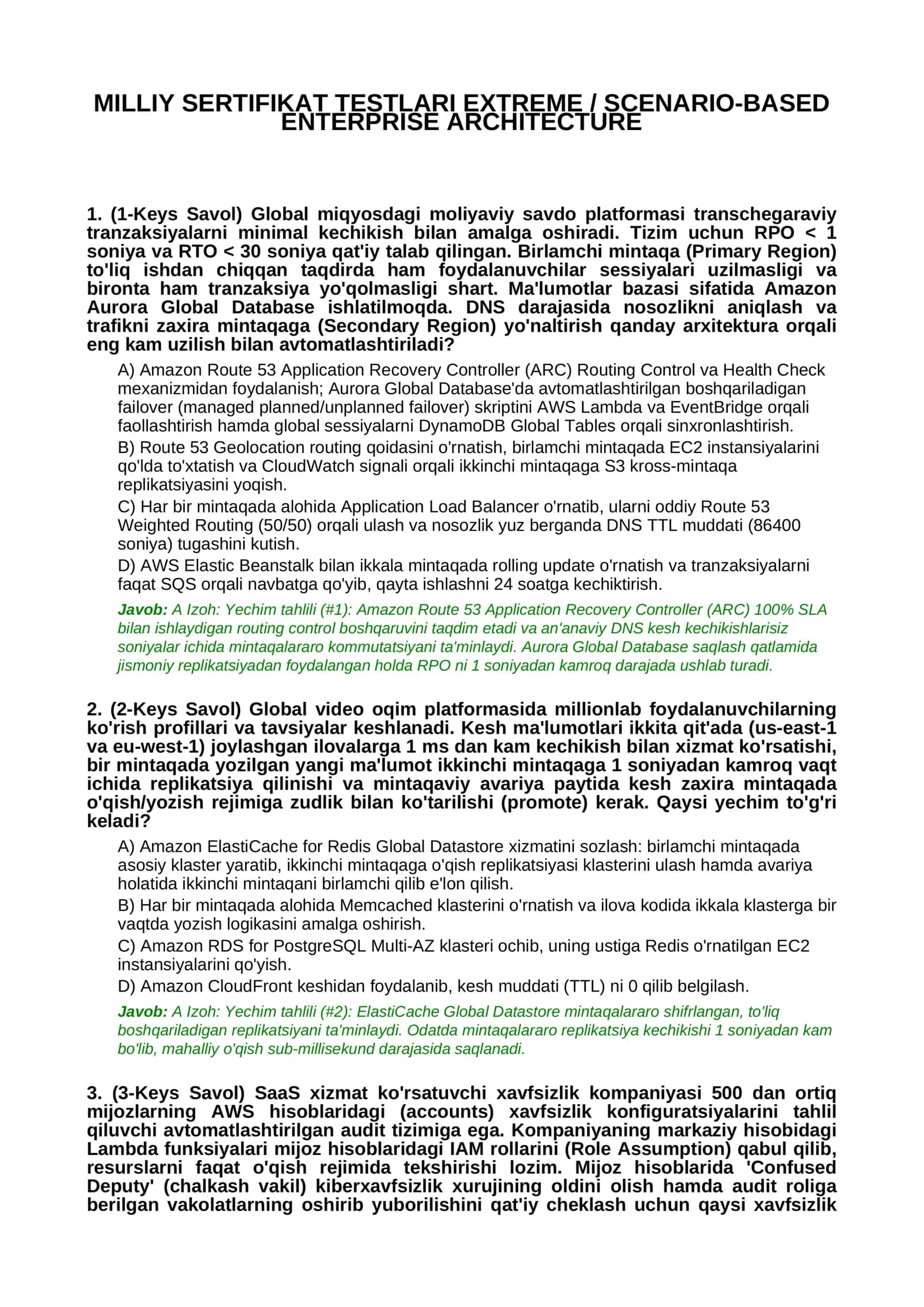MILLIY SERTIFIKAT TESTLARI EXTREME / SCENARIO-BASED