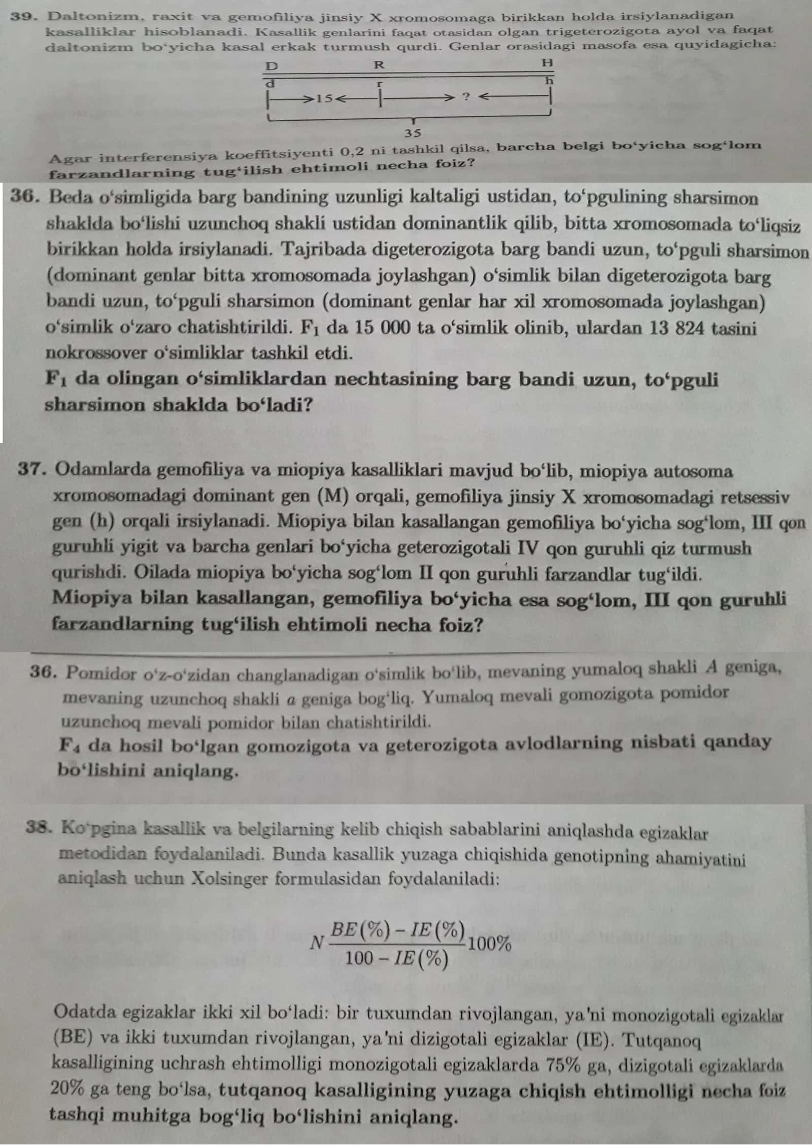 Genetika milliy sertifikat 10ta eng murakkab masalalar