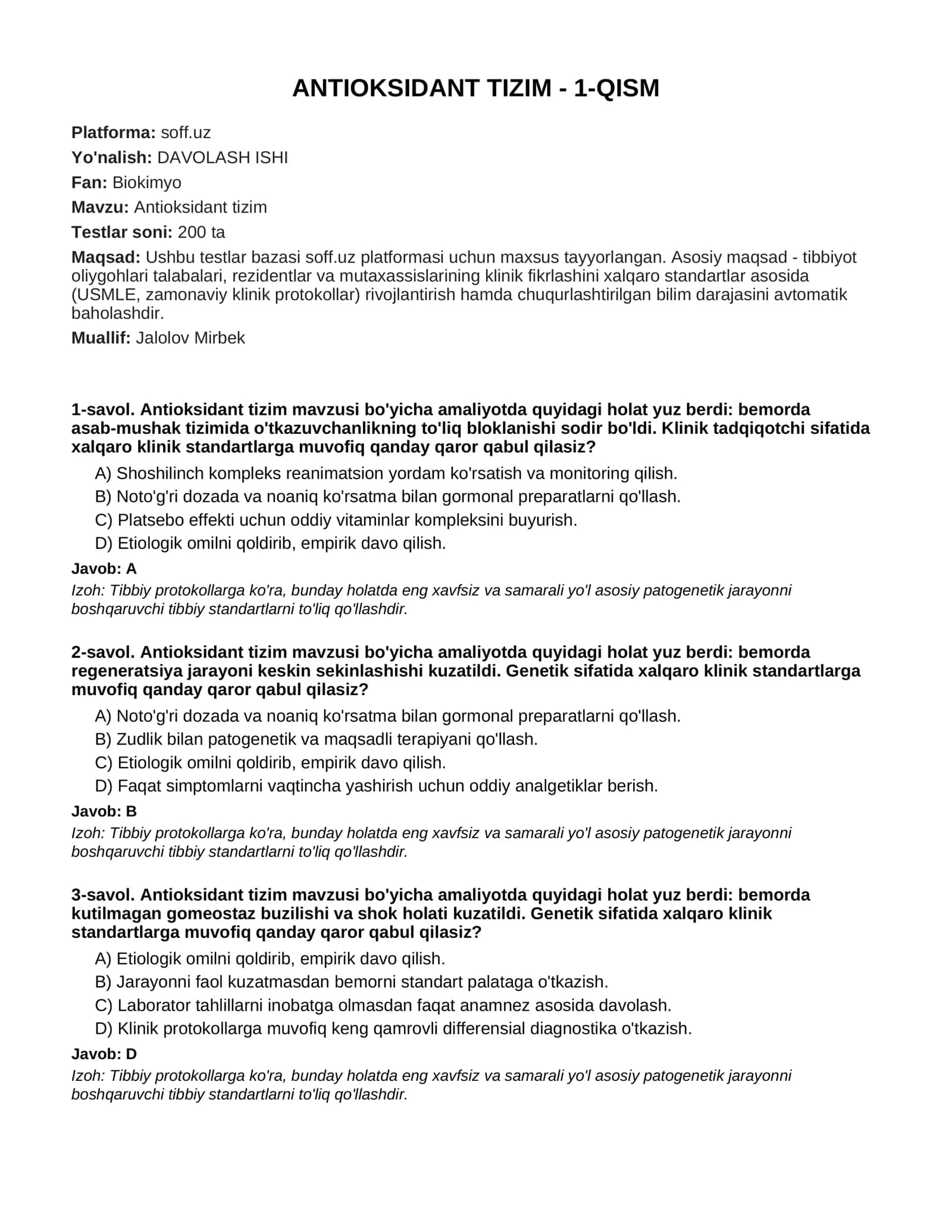 ANTIOKSIDANT TIZIM - 1-QISM