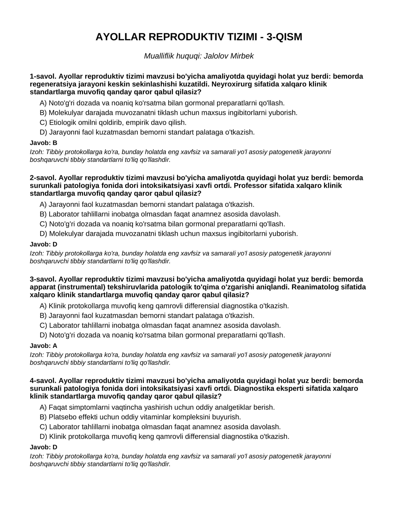 AYOLLAR REPRODUKTIV TIZIMI - 3-QISM