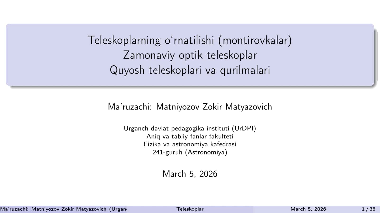 Teleskoplarning o‘rnatilishi (montirovkalar)