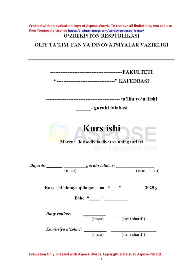 Iqtisodiy faoliyat va uning turlari