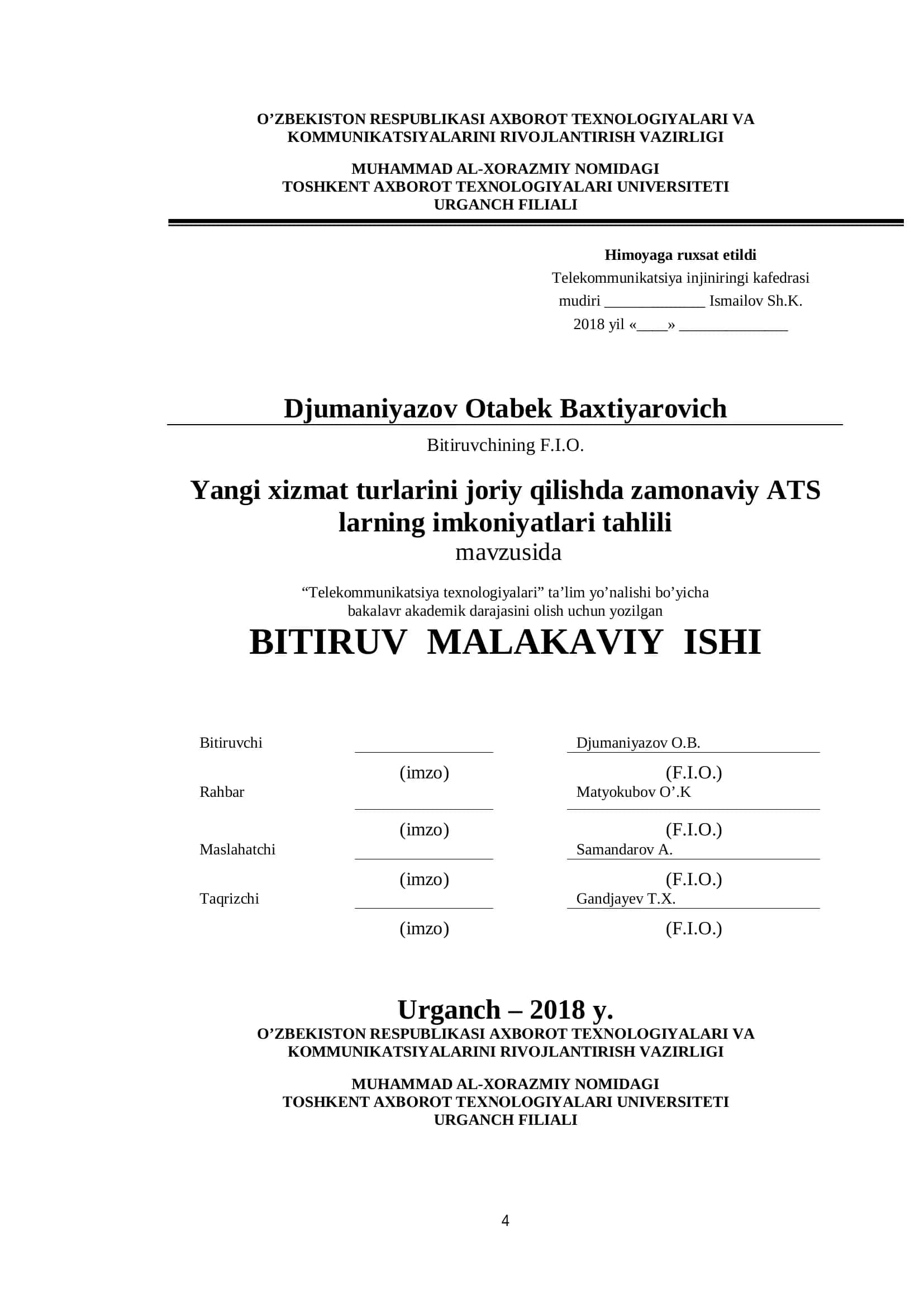 Yangi xizmat turlarini joriy qilishda zamonaviy ATS larning imkoniyatlari tahlili