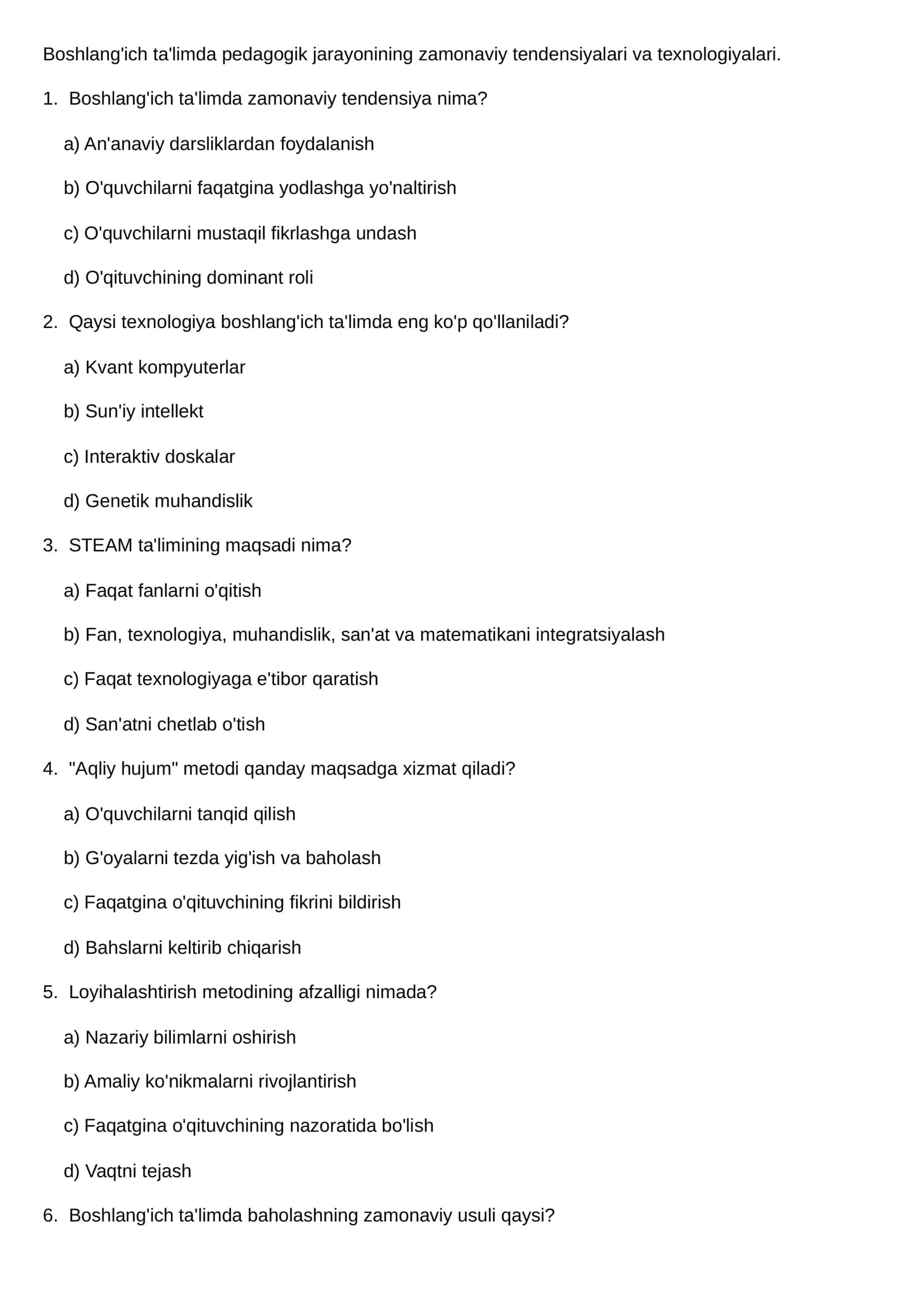 Boshlang'ich ta'limda pedagogik jarayonining zamonaviy tendensiyalari va texnologiyalari