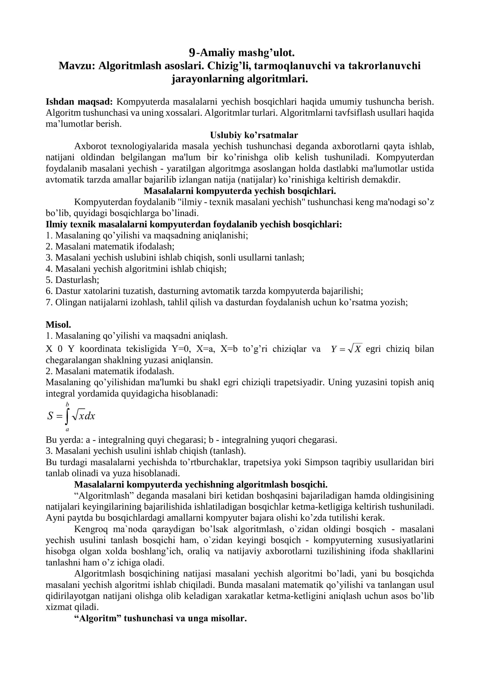 Algoritmlash asoslari