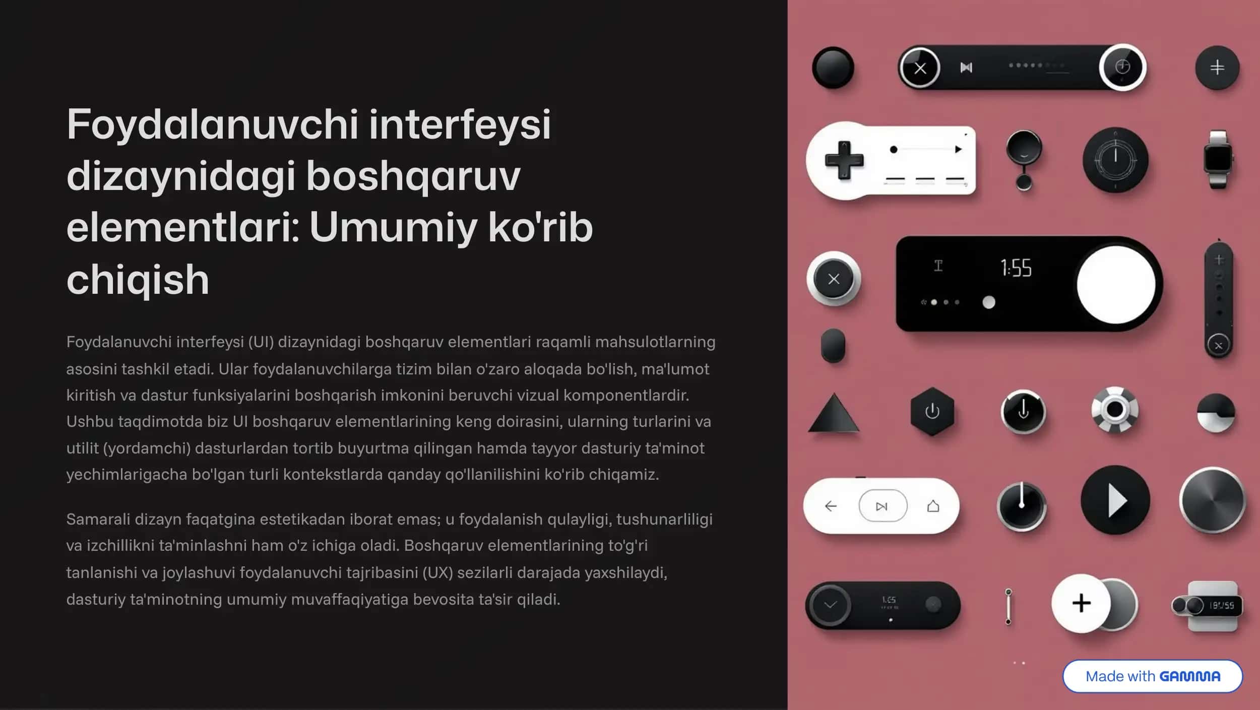 Foydalanuvchi interfeysi dizaynidagi boshqaruv elementlari