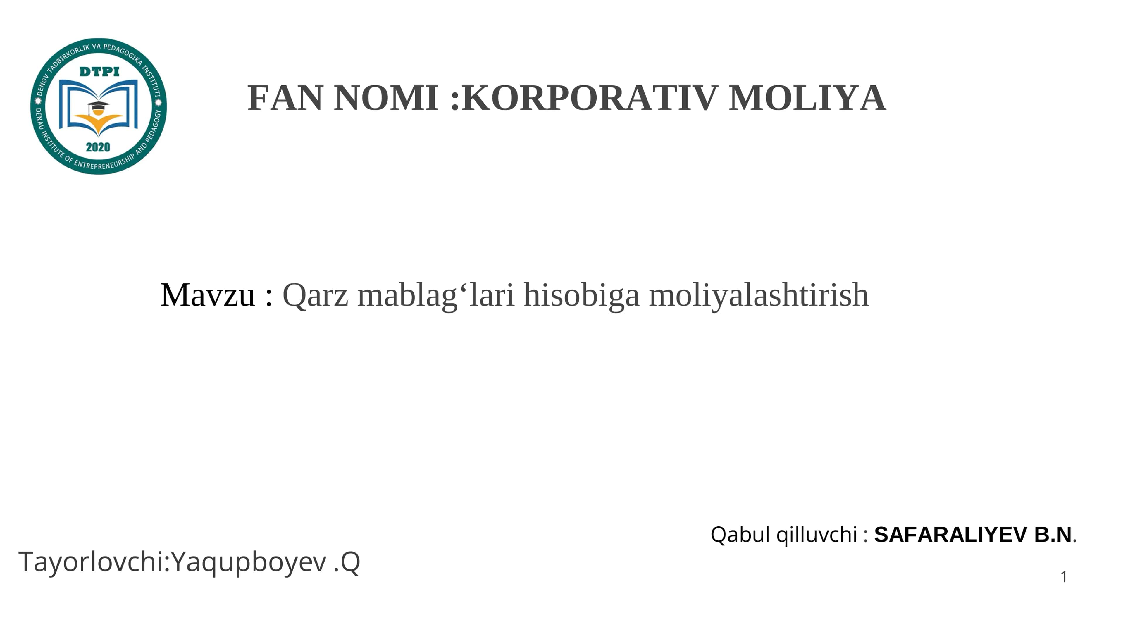 Qarz mablag‘lari hisobiga moliyalashtirish
