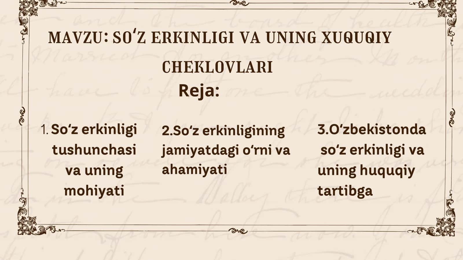 soʻz erkinligi va uning huquqiy cheklovlari