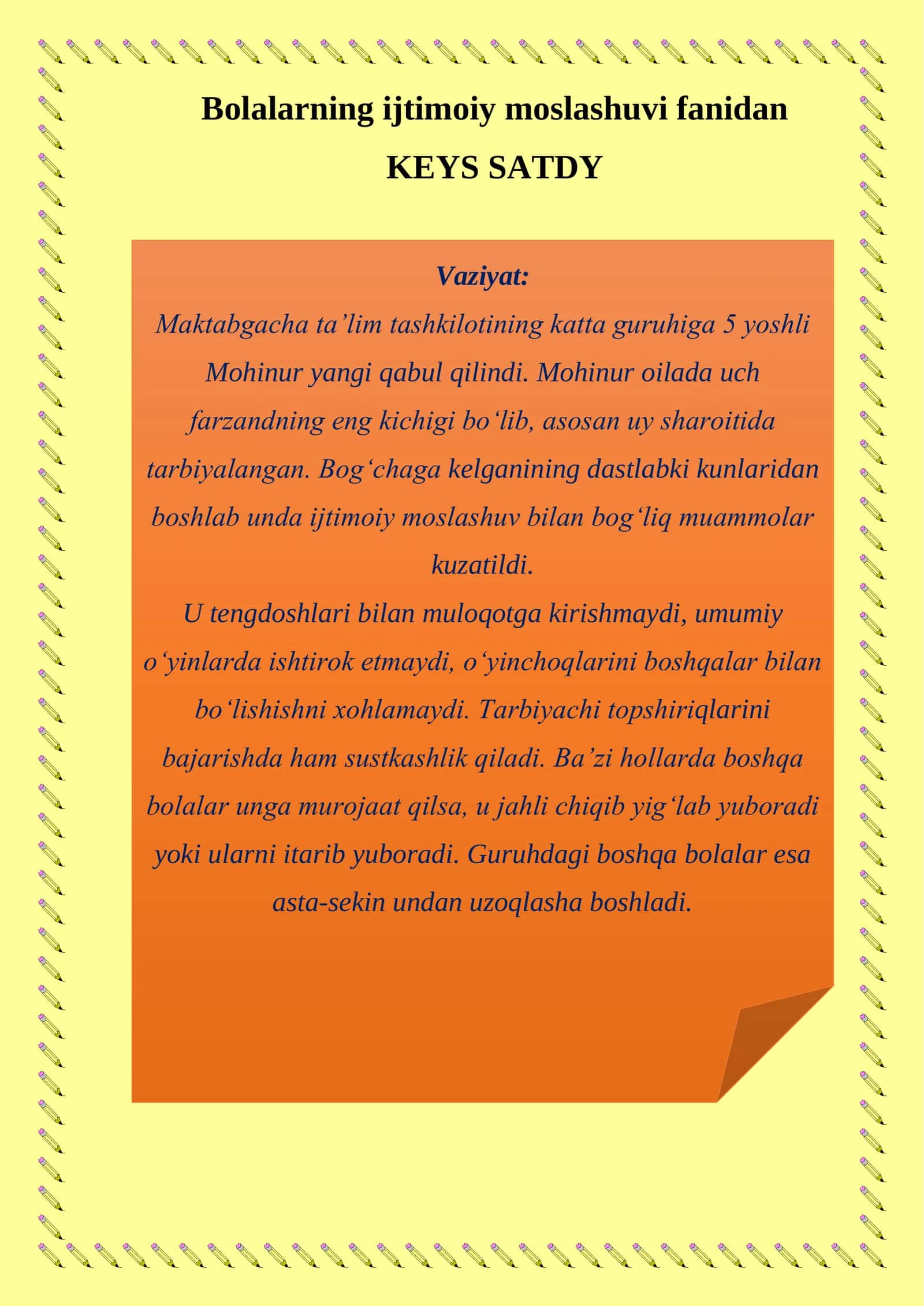 Bolalarning ijtimoiy moslashuvi fanidan