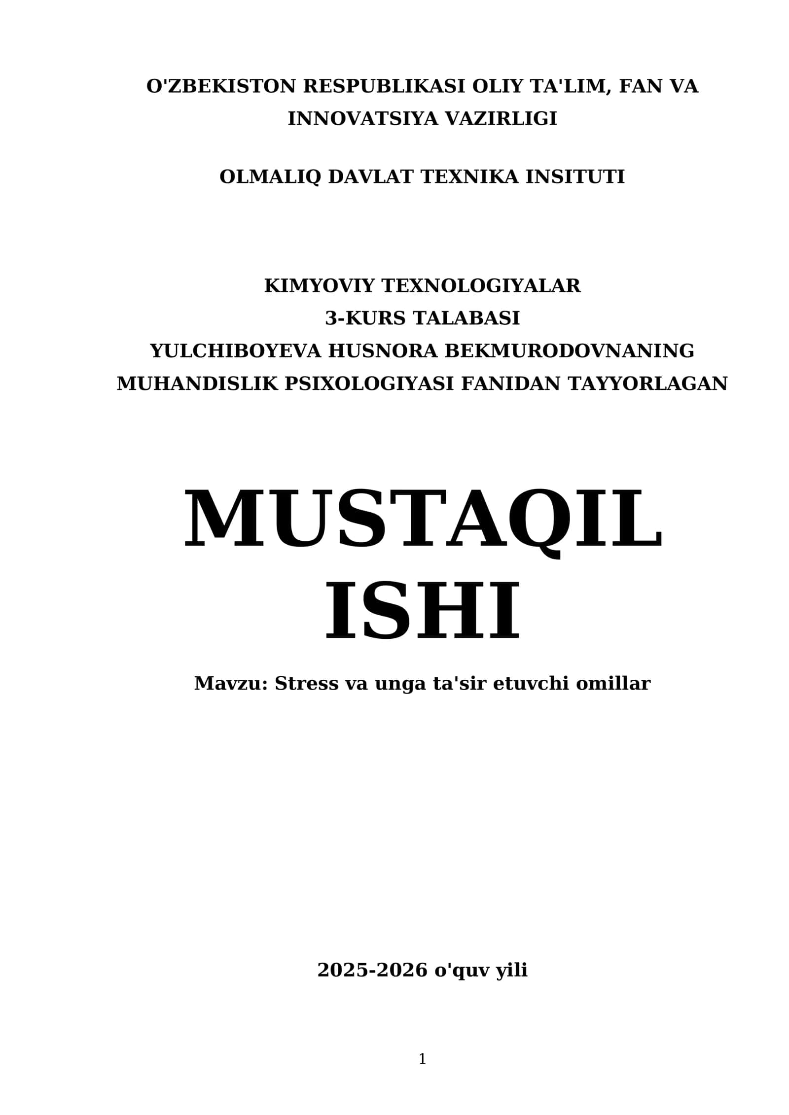 Stress va unga ta'sir etuvchi omillar