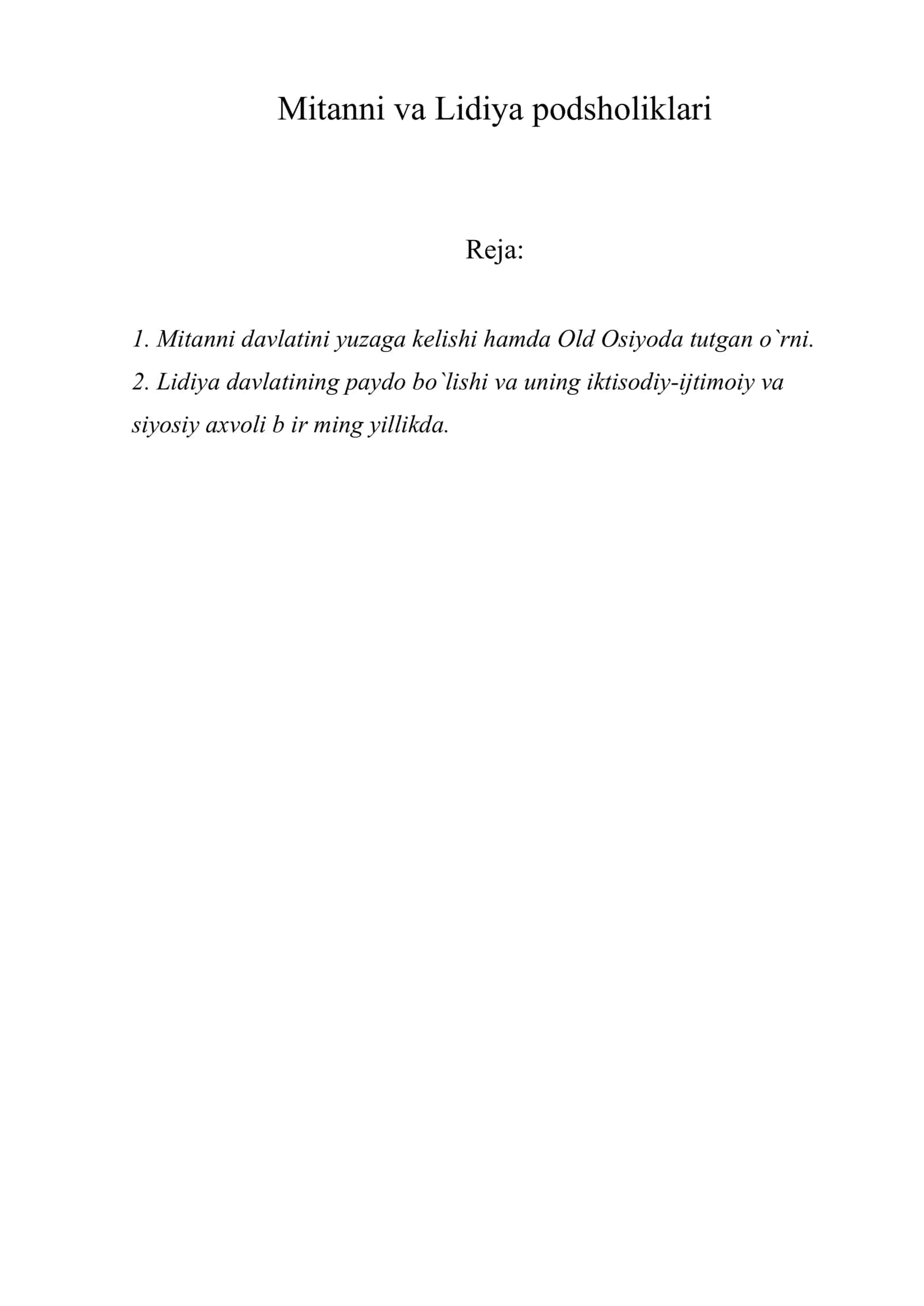 Mitanni va Lidiya podsholiklari