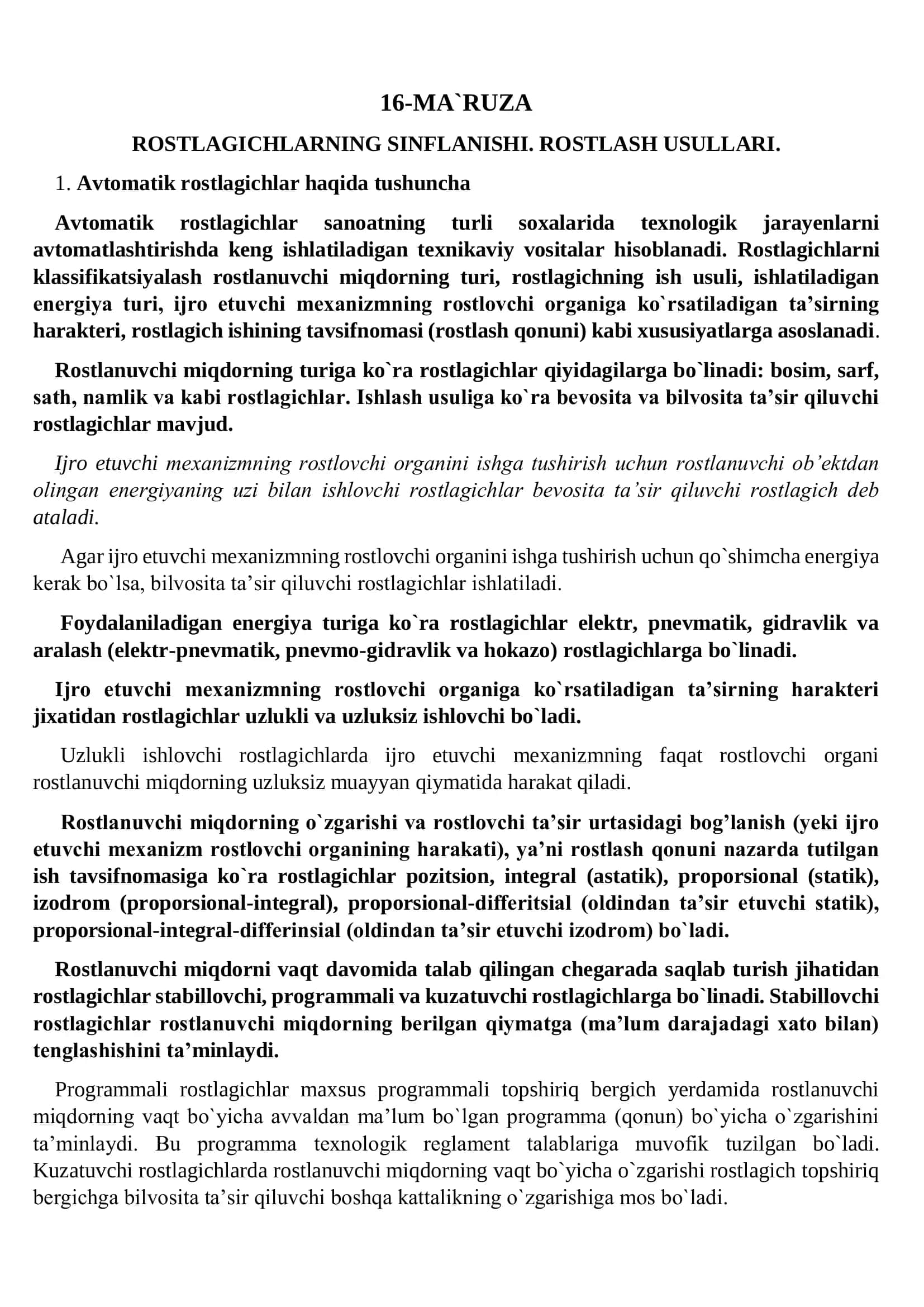 Avtomatik rostlagichlar