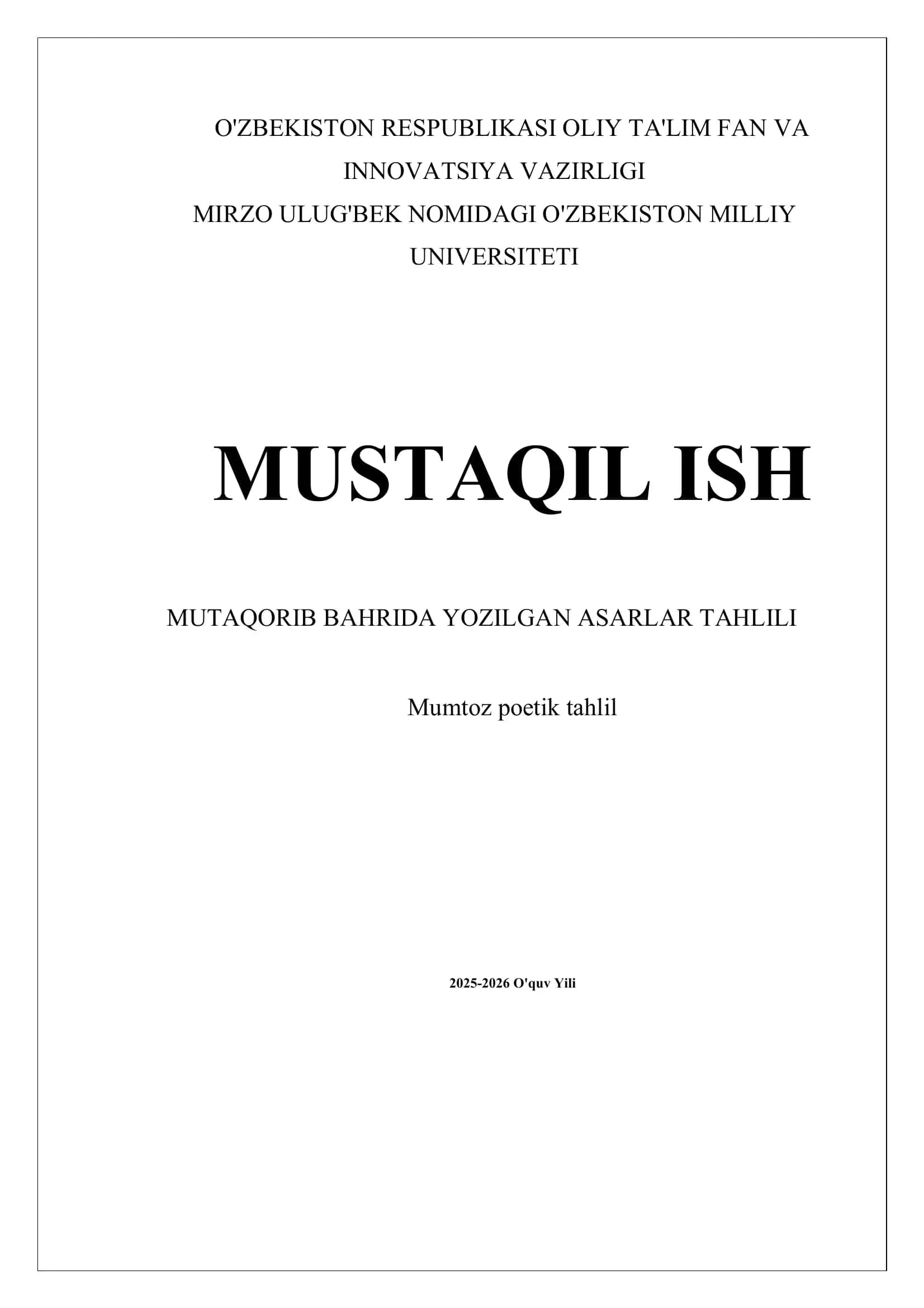 Mutaqorib bahrida yozilgan asarlar tahlili