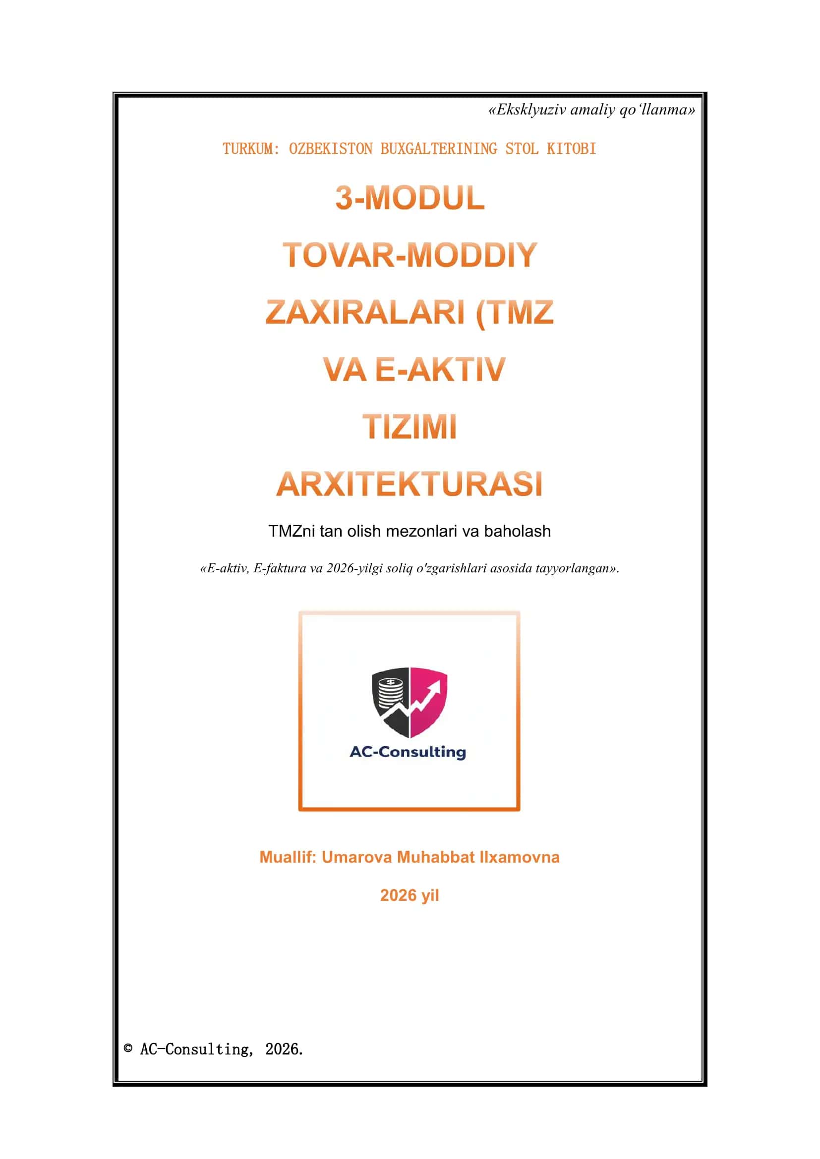 3-MODUL: Tovar-moddiy zaxiralari (TMZ) va Ombor nazorati
