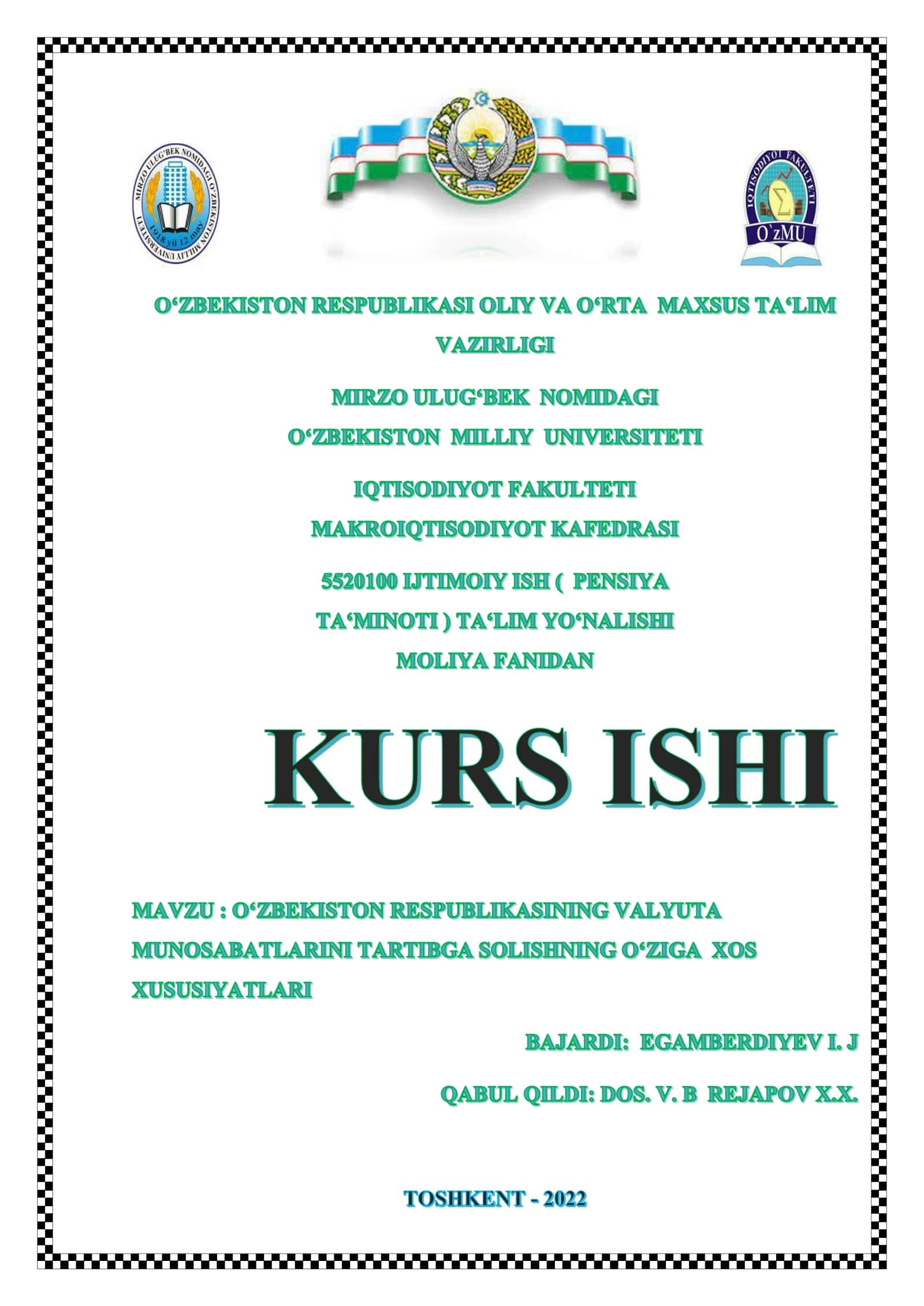 O'zbekiston Respublikasida Valyuta va kurs munosabatlarini tartibga solishning huquqiy asoslari 1