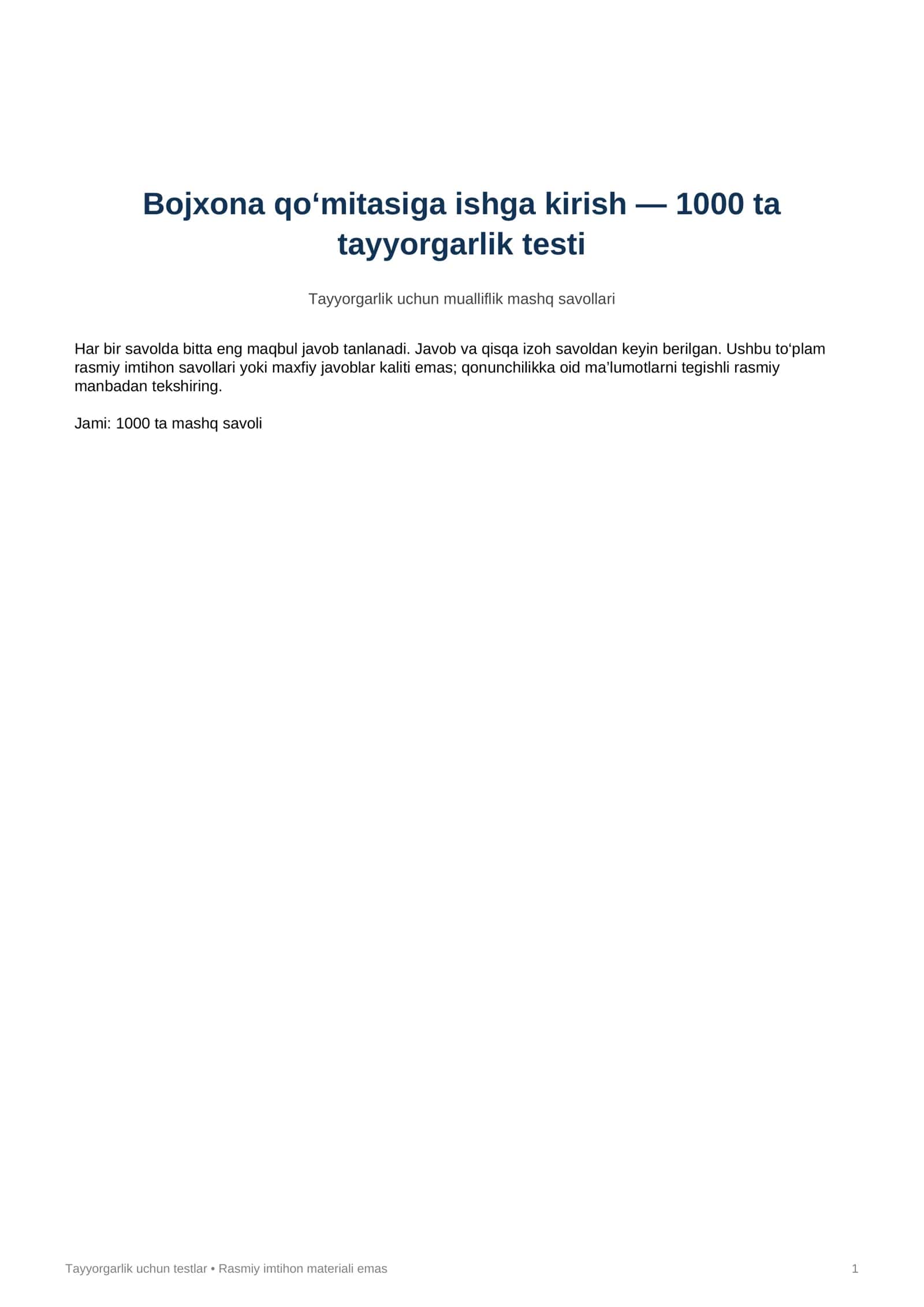 Bojxona qo‘mitasiga ishga kirish — 1000 ta tayyorgarlik testi
