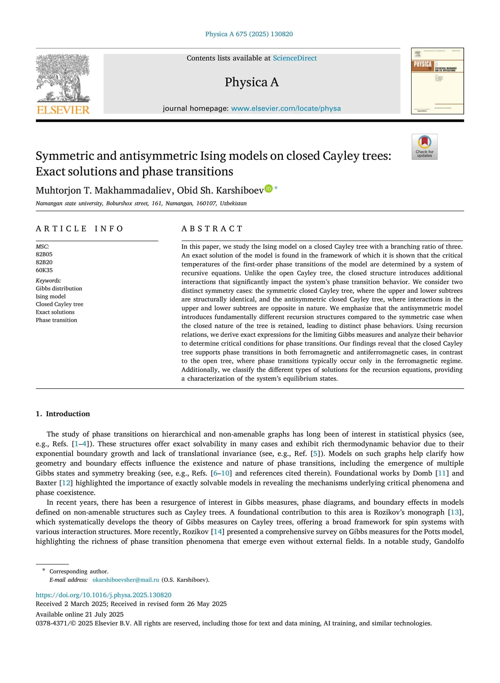 Symmetric and antisymmetric Ising models on closed Cayley trees: Exact solutions and phase transitions
