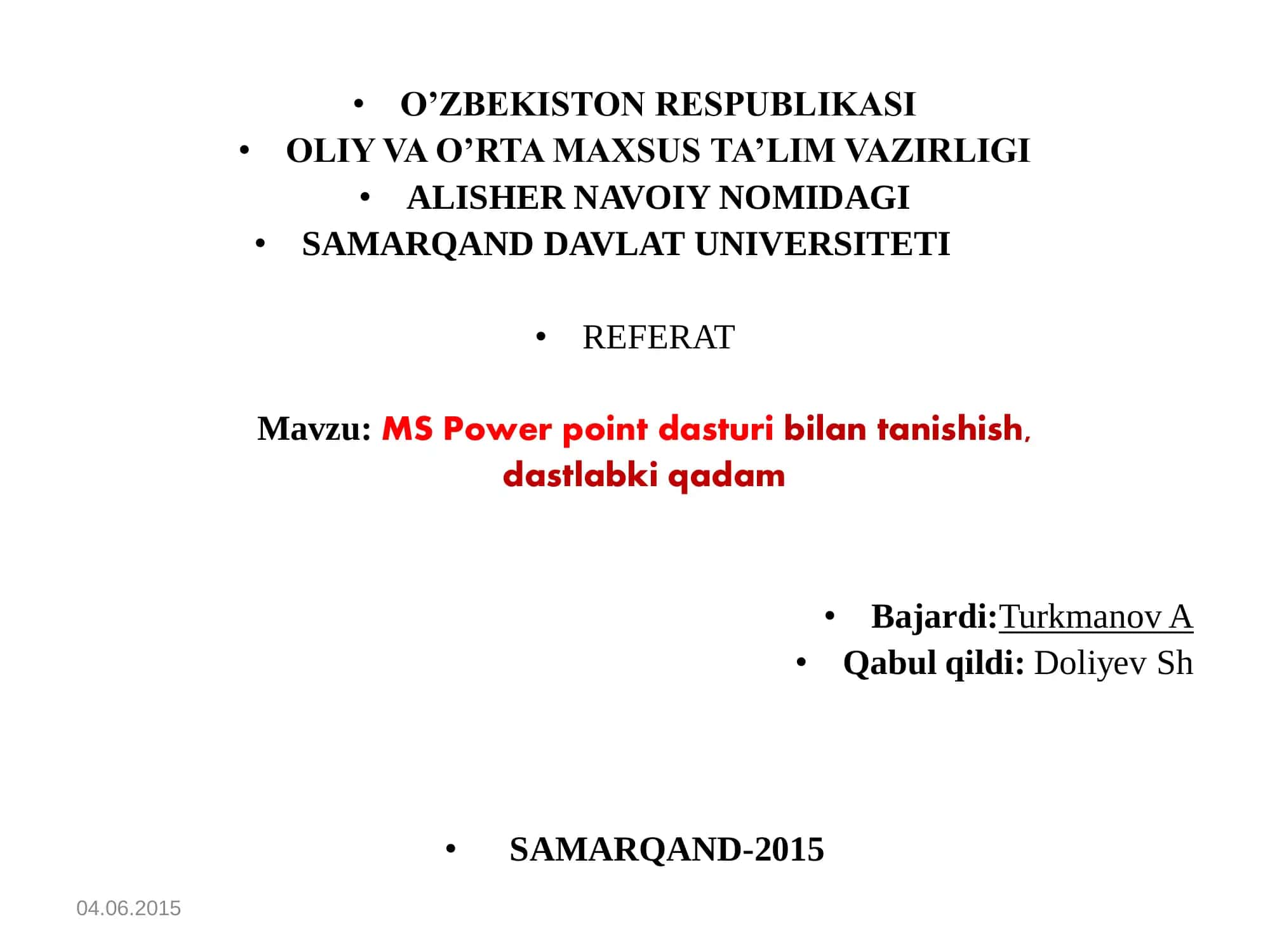MS Power point dasturi bilan tanishish