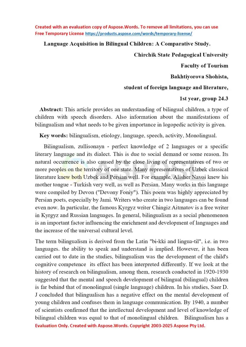 Language Acquisition in Bilingual Children: A Comparative Study