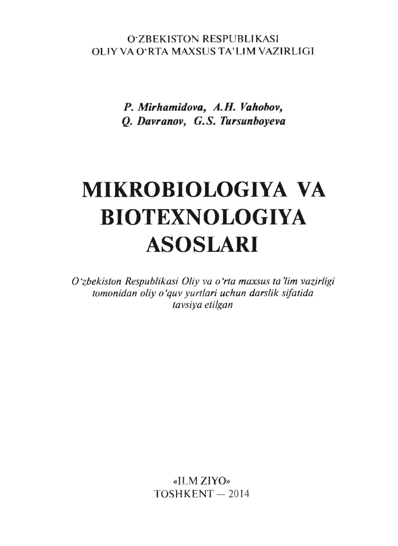 MIKROBIOLOGIYA VA BIOTEXNOLOGIYA ASOSLARI