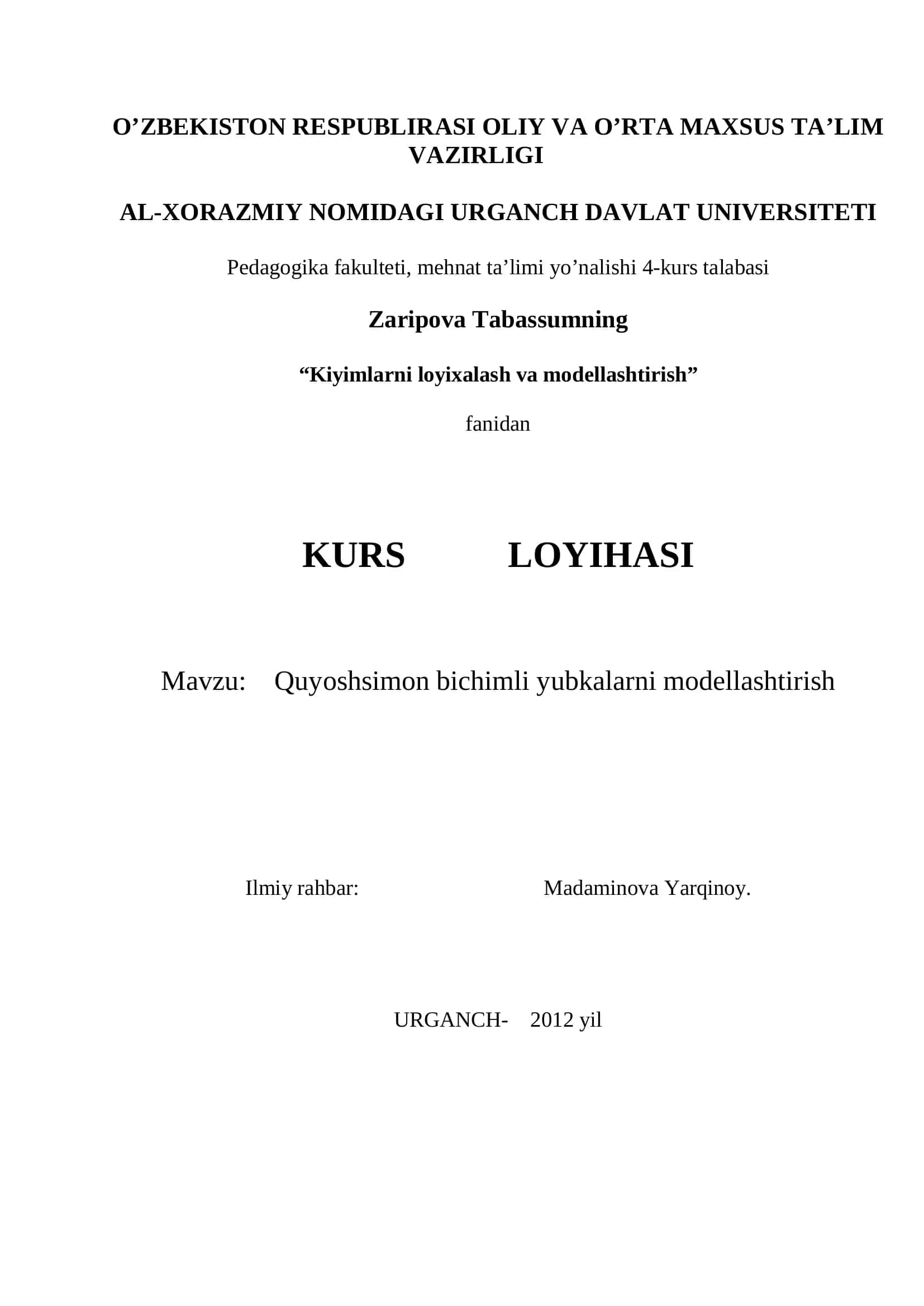 Quyoshsimon bichimli yubkalarni modellashtirish