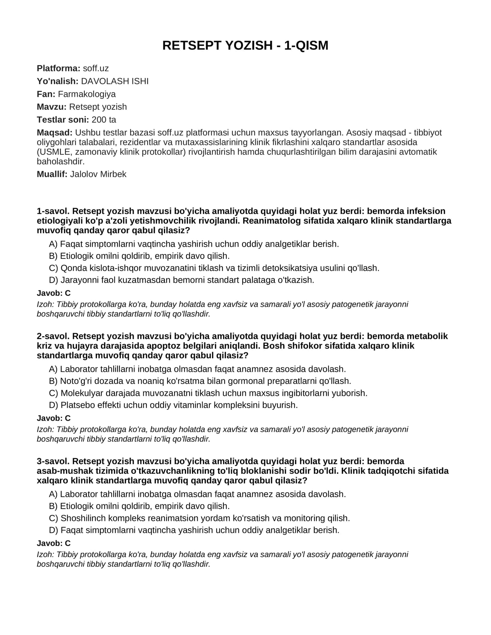 RETSEPT YOZISH - 1-QISM