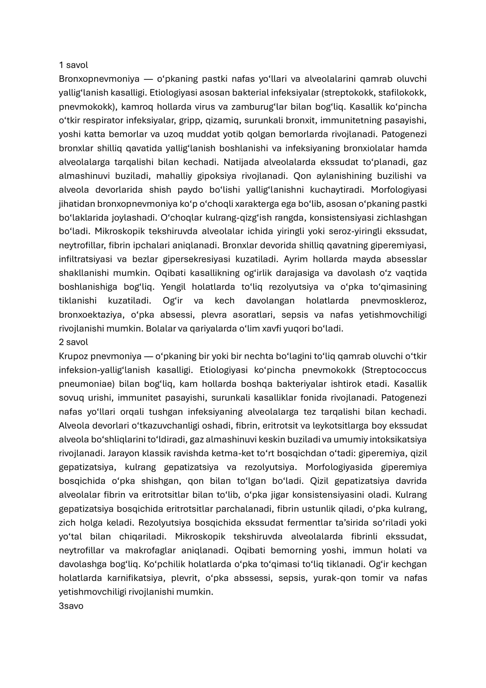 Patalogik Anatomiya fanidan 5 smestr oraliq nazorat savollariga tòlliq javoblar