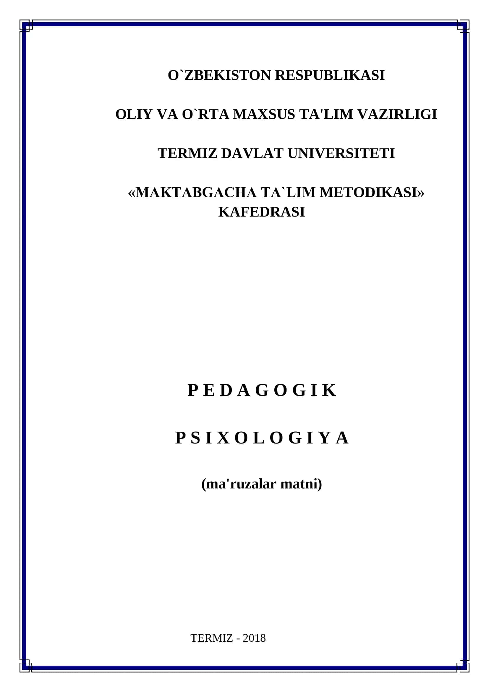 PEDAGOGIK PSIXOLOGIYA