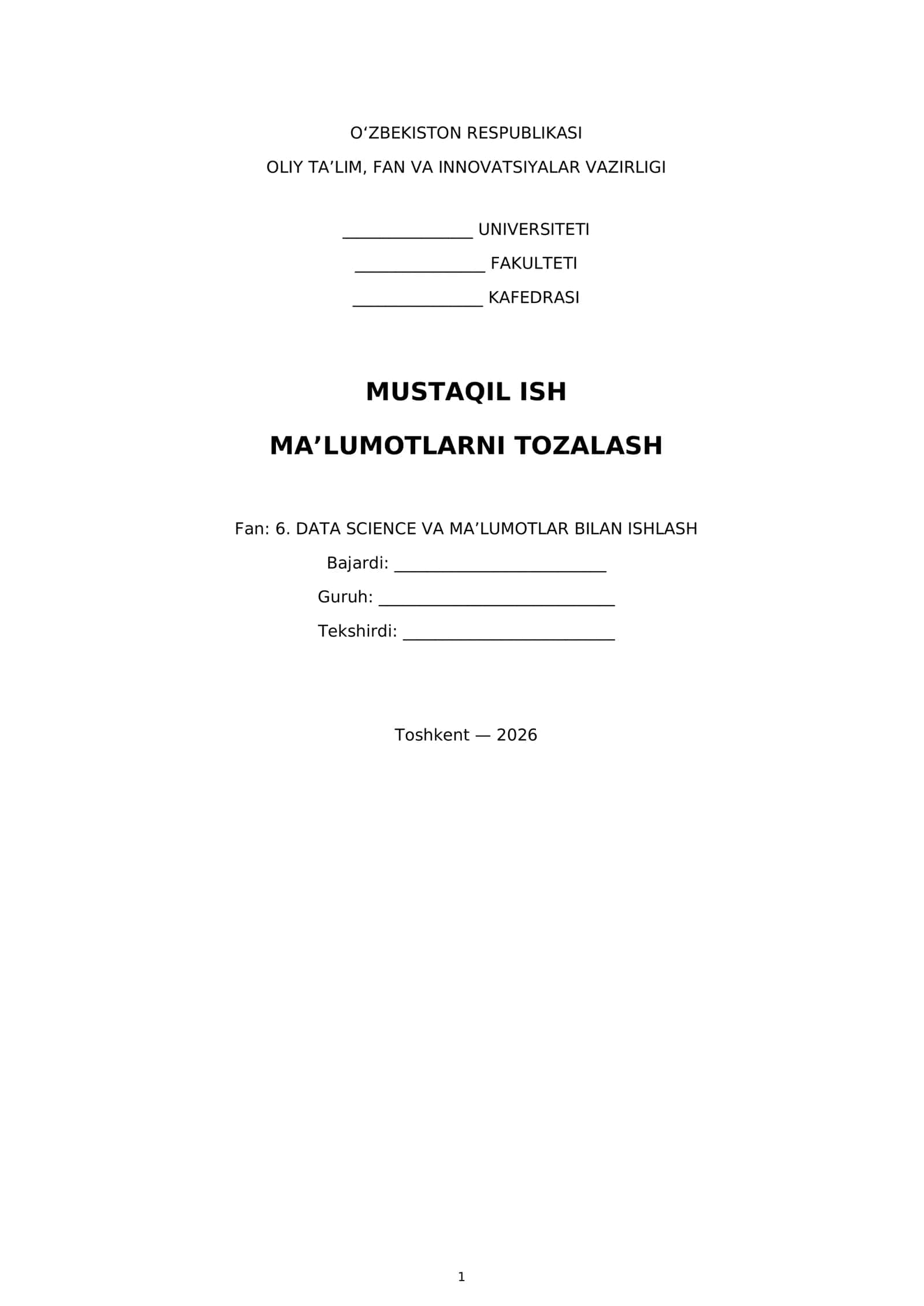 MA’LUMOTLARNI TOZALASH