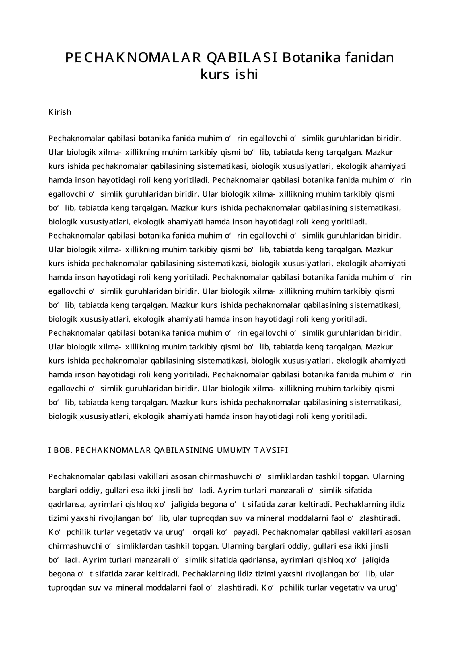 PECHAKNOMALAR QABILASI Botanika fanidan kurs ishi