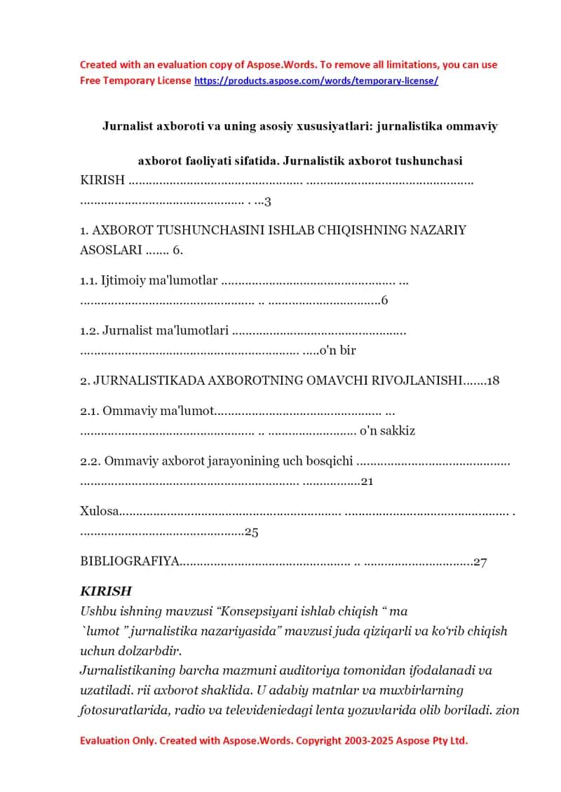 Jurnalist axboroti va uning asosiy xususiyatlari jurnalistika ommaviy axborot faoliyati sifatida. Jurnalistik axborot tushunchasi