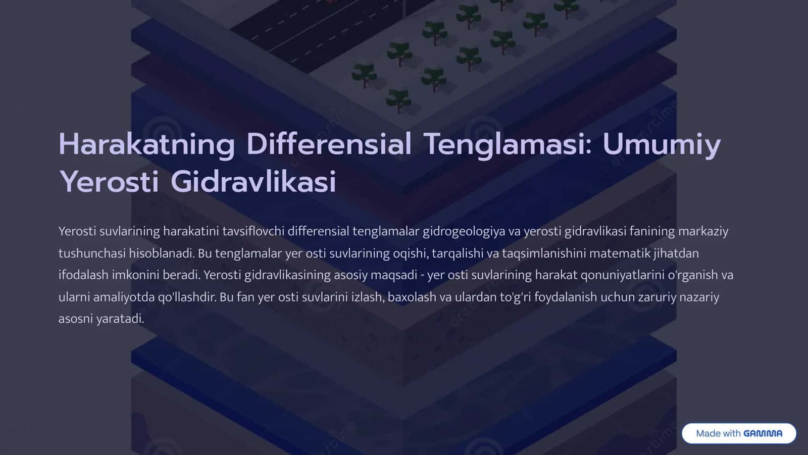 umumiy va yer osti gidravlikasi fanidan harakatning differensial tenlamasi