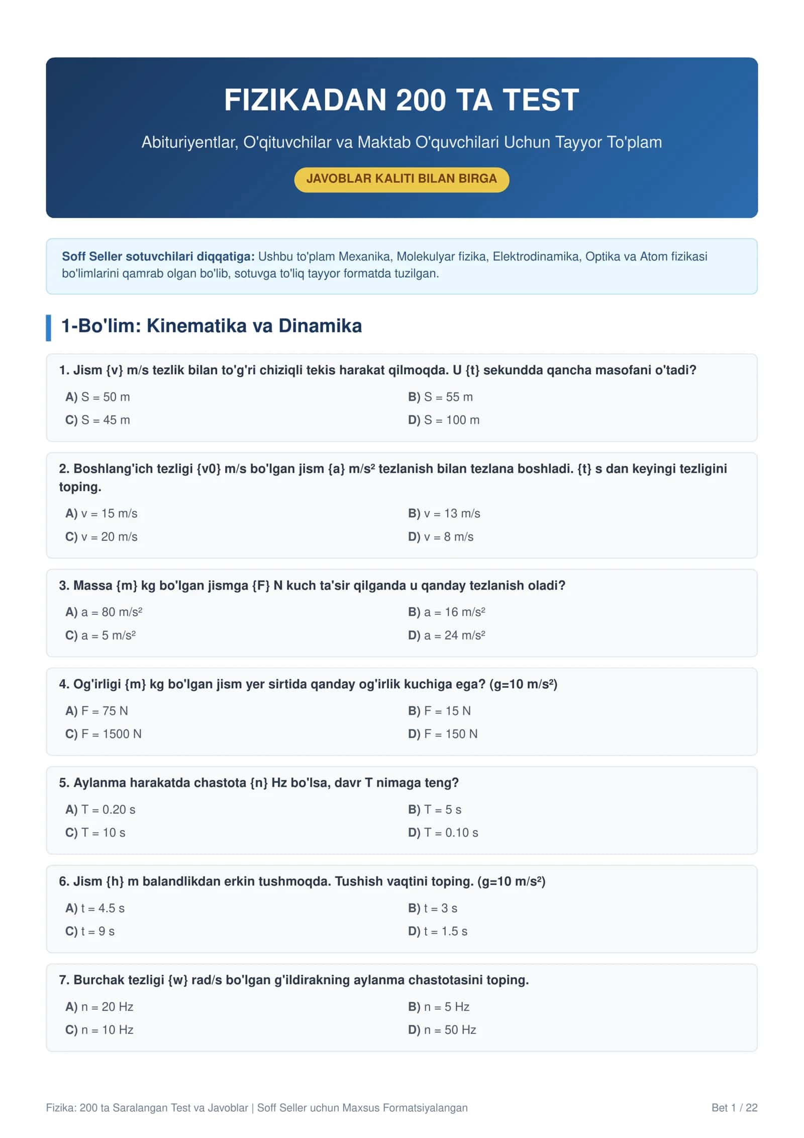 FIZIKADAN 200 TA TEST
