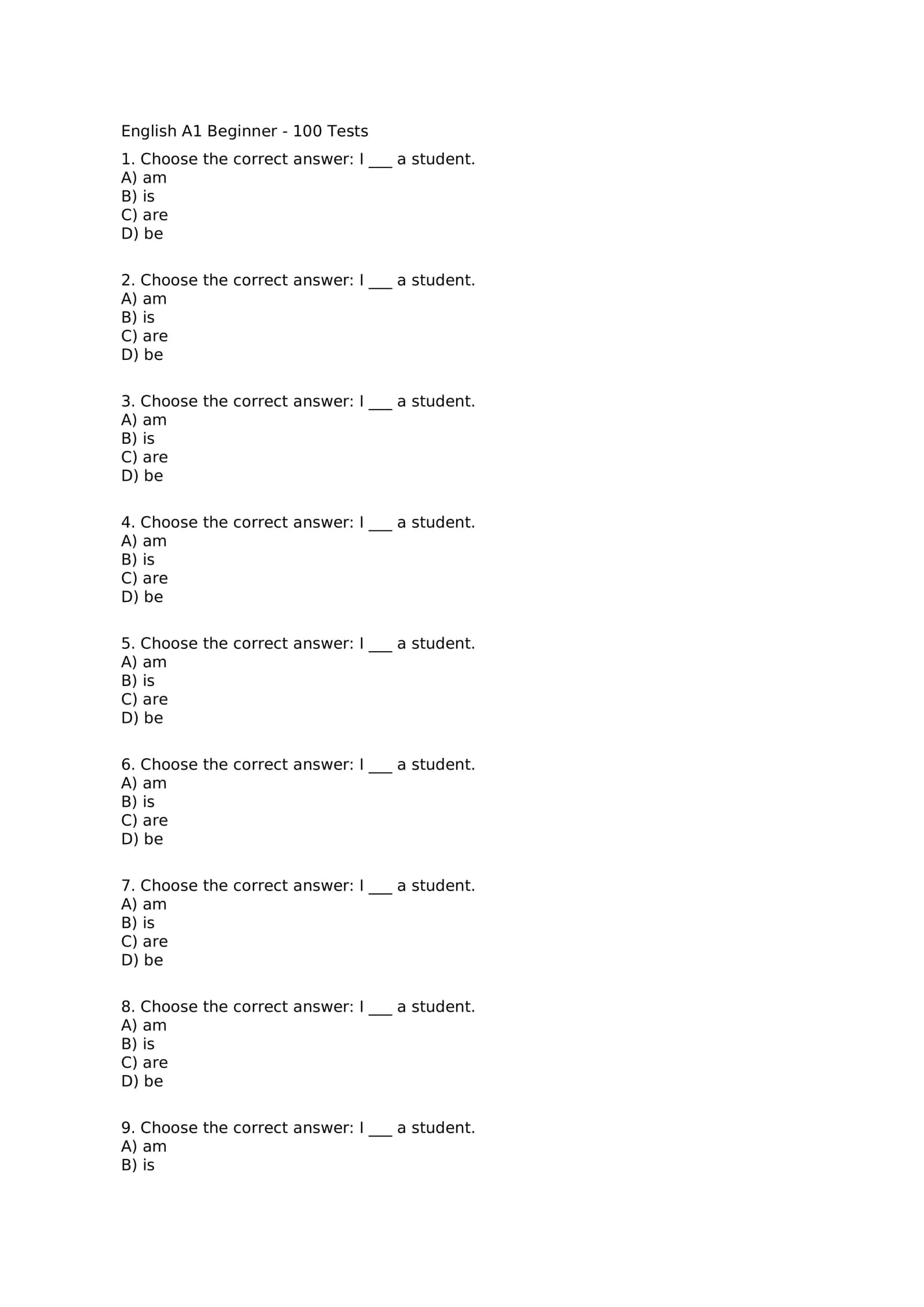 A1 beginner 100 talik test