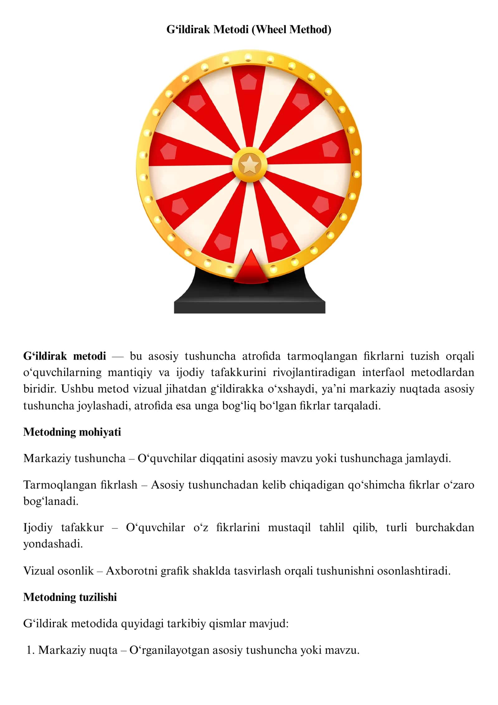 G‘ildirak Metodi (Wheel Method)