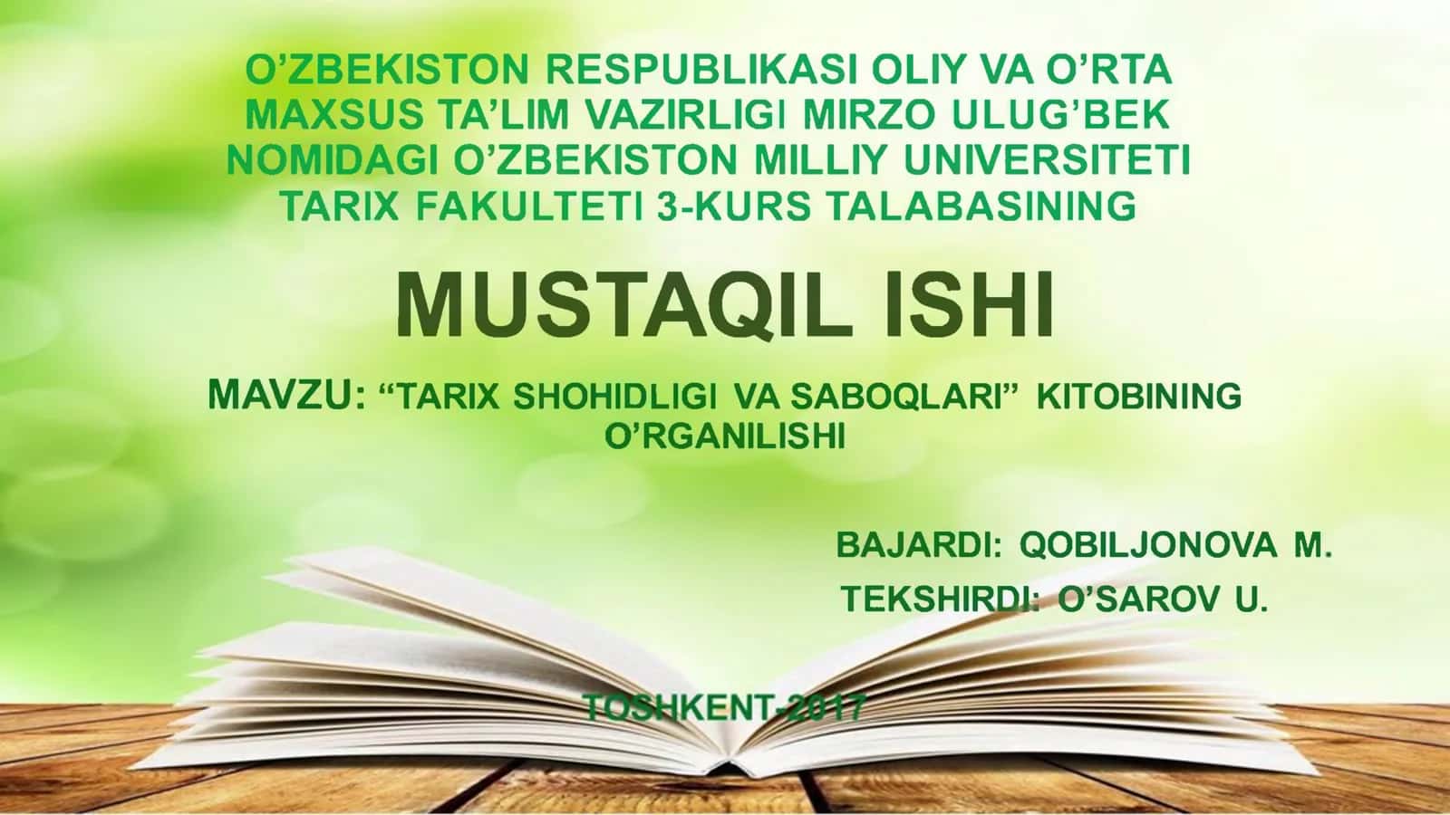 TARIX SHOHIDLIGI VA SABOQLARI