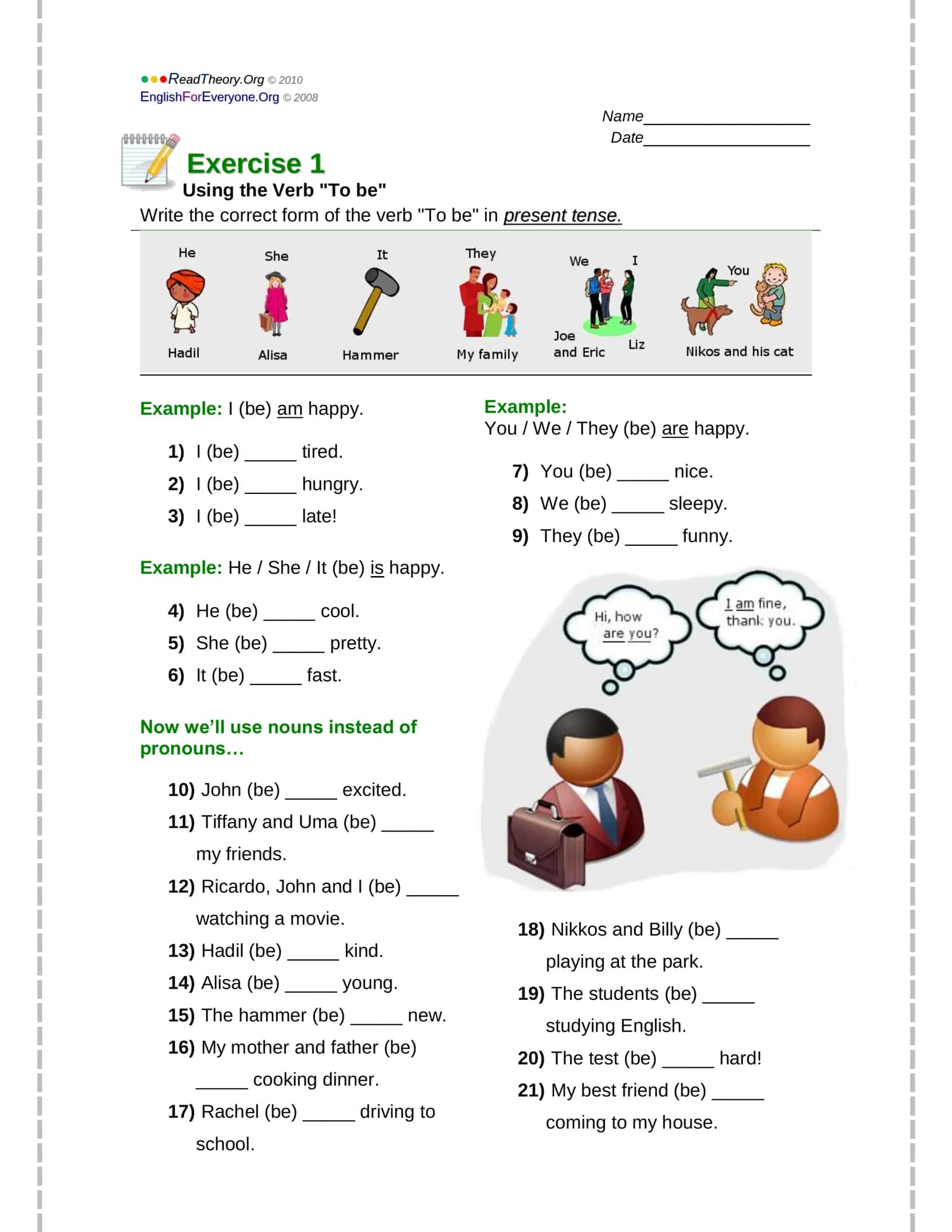 To be fe'li uchun tayyor worksheet