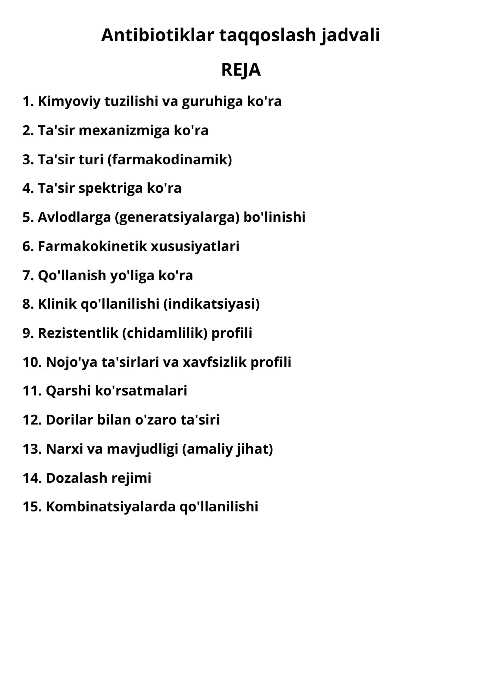 Antibiotiklar taqqoslash jadvali | PDF | Tibbiyot talabalari va shifokorlar uchun