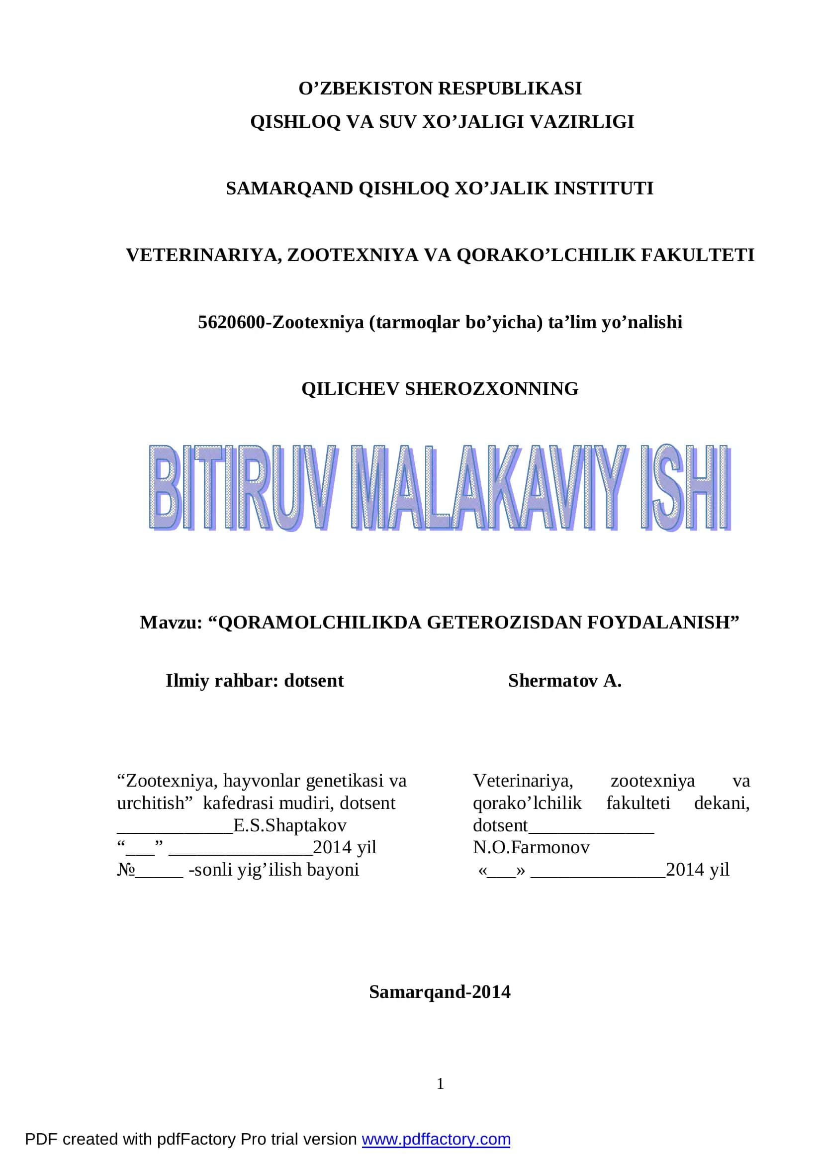 QORAMOLCHILIKDA GETEROZISDAN FOYDALANISH