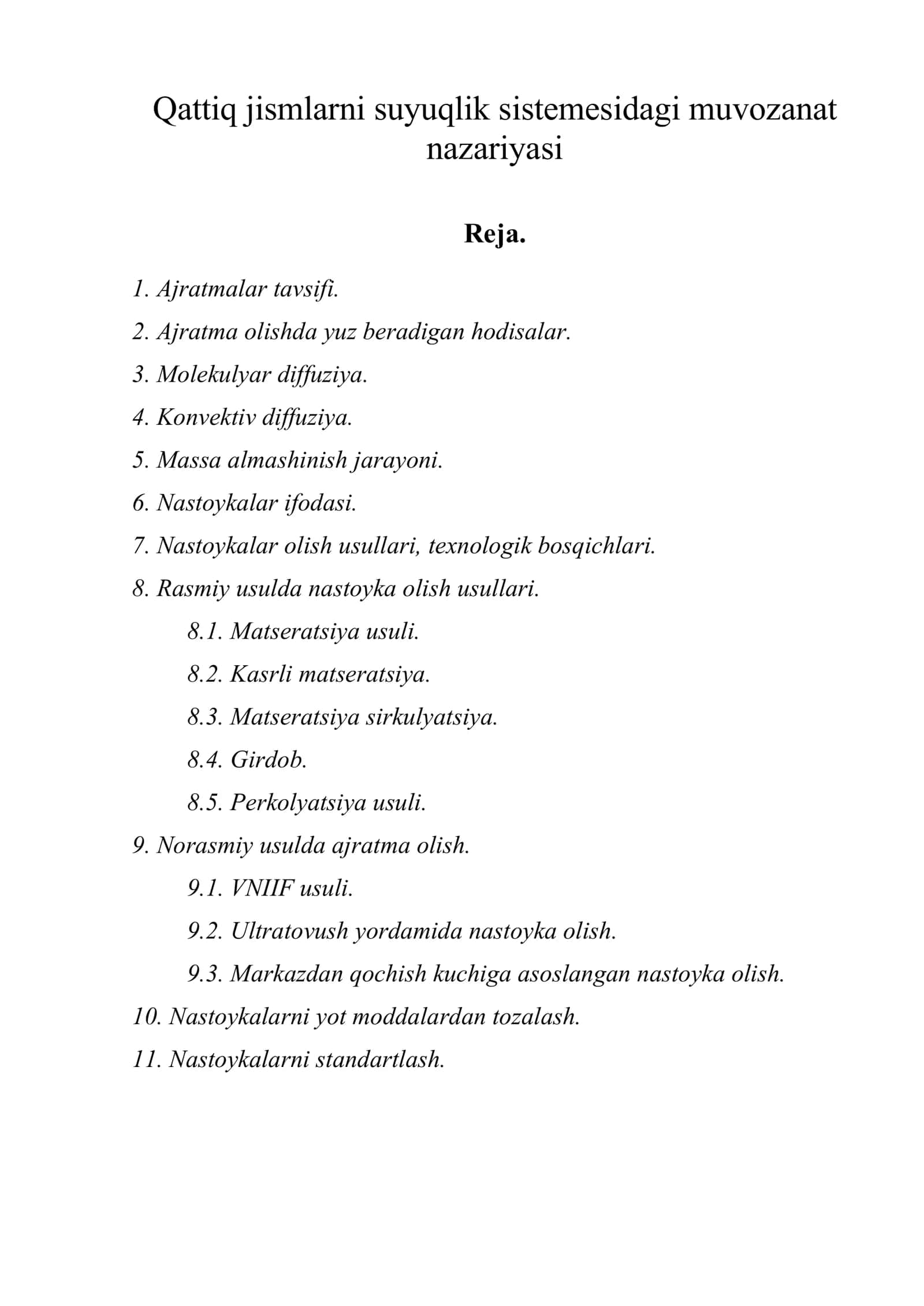Qattiq jismlarni suyuqlik sistemesidagi muvozanat nazariyasi